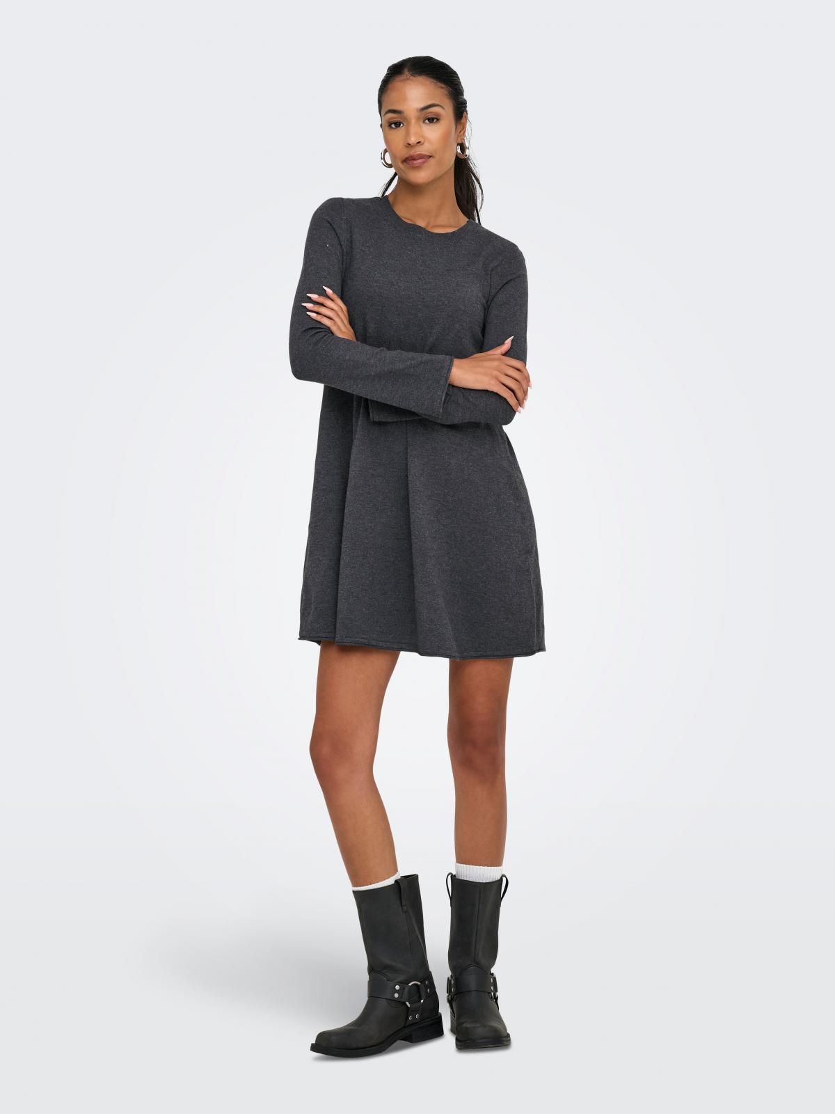 온리 니트 라운드넥 루즈핏 미니 원피스 15349936_2383 GREY / DARK GREY MELANGE - 상세 이미지 5