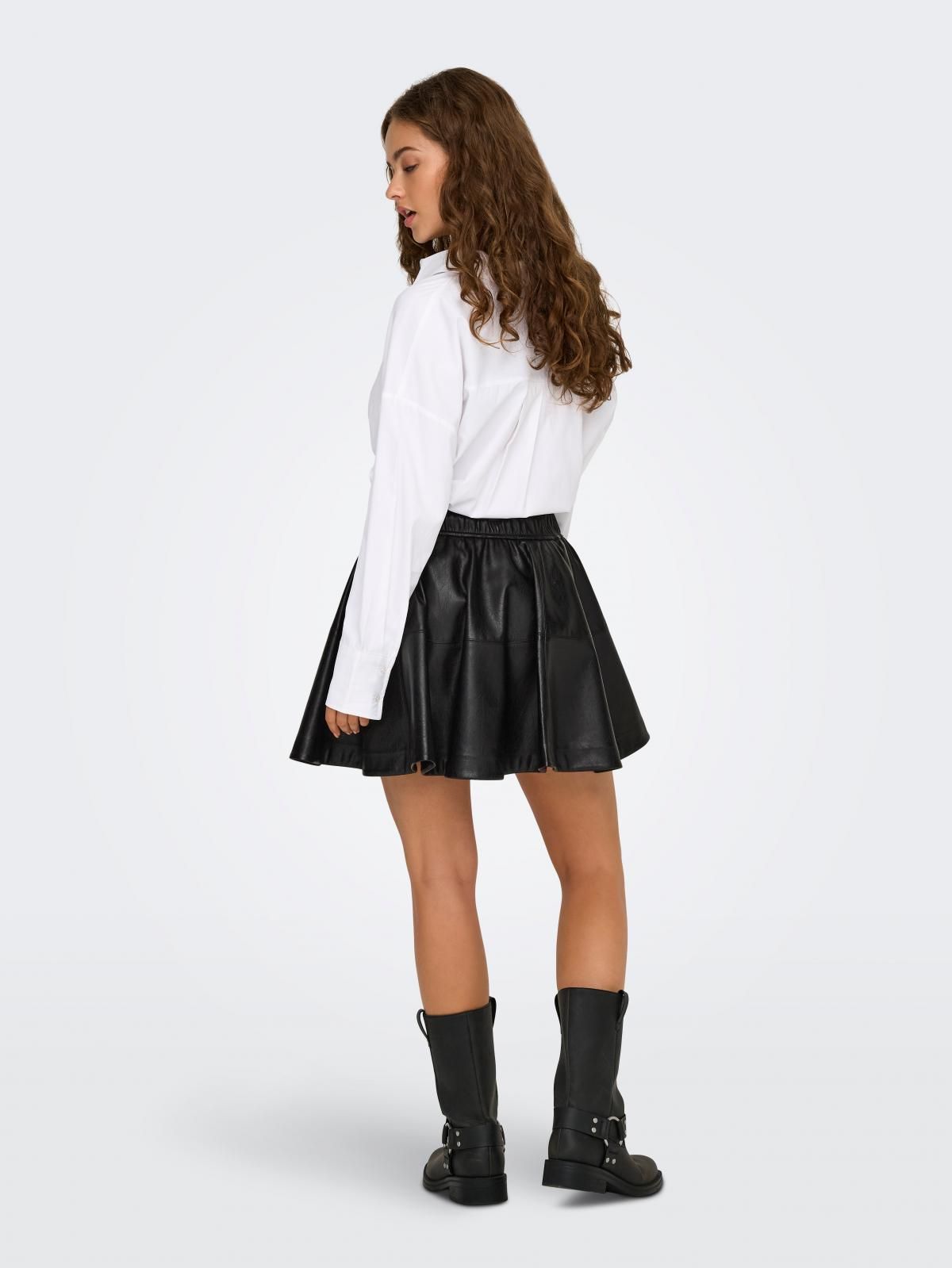 온리 테크니컬 하이웨이스트 미니 레더 스커트 15355512_2161 BLACK / BLACK - 상세 이미지 2