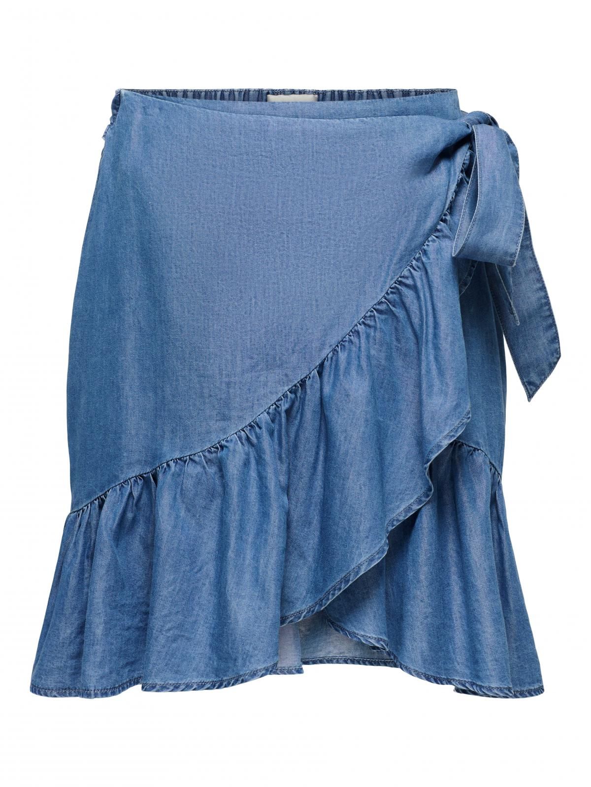온리 러플 리본 데님 랩 미니 스커트 15344286_2115 BLUE / MEDIUM BLUE DENIM - 상세 이미지 3