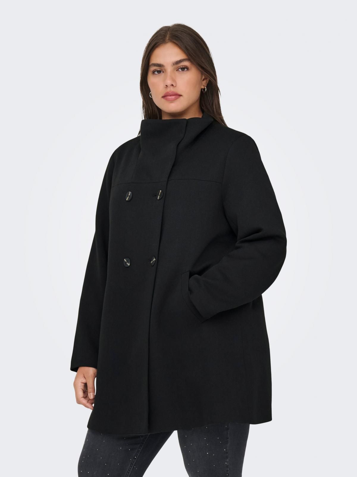 온리 빅사이즈 더블버튼 하이넥 롱 코트 15363683_2161 BLACK / BLACK - 상품 이미지