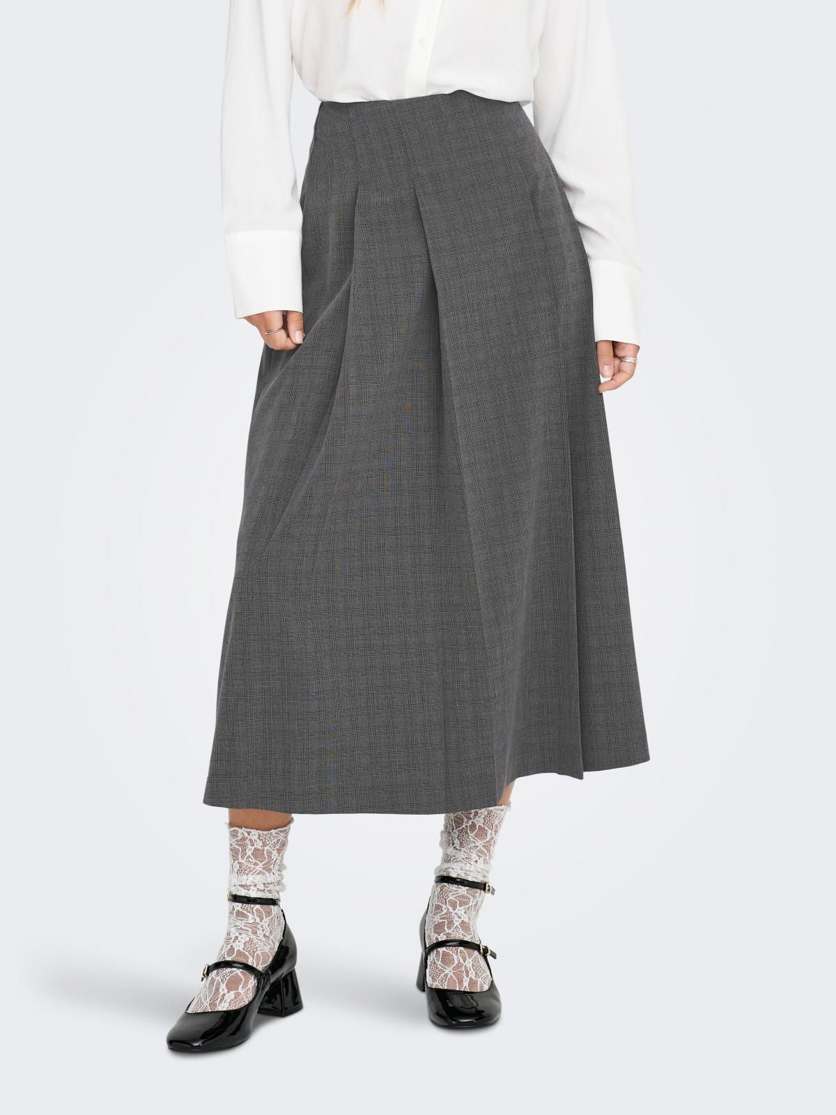 온리 테일러드 플리츠 롱 스커트 15359282_2383_1225491 GREY / DARK GREY MELANGE - 상품 이미지
