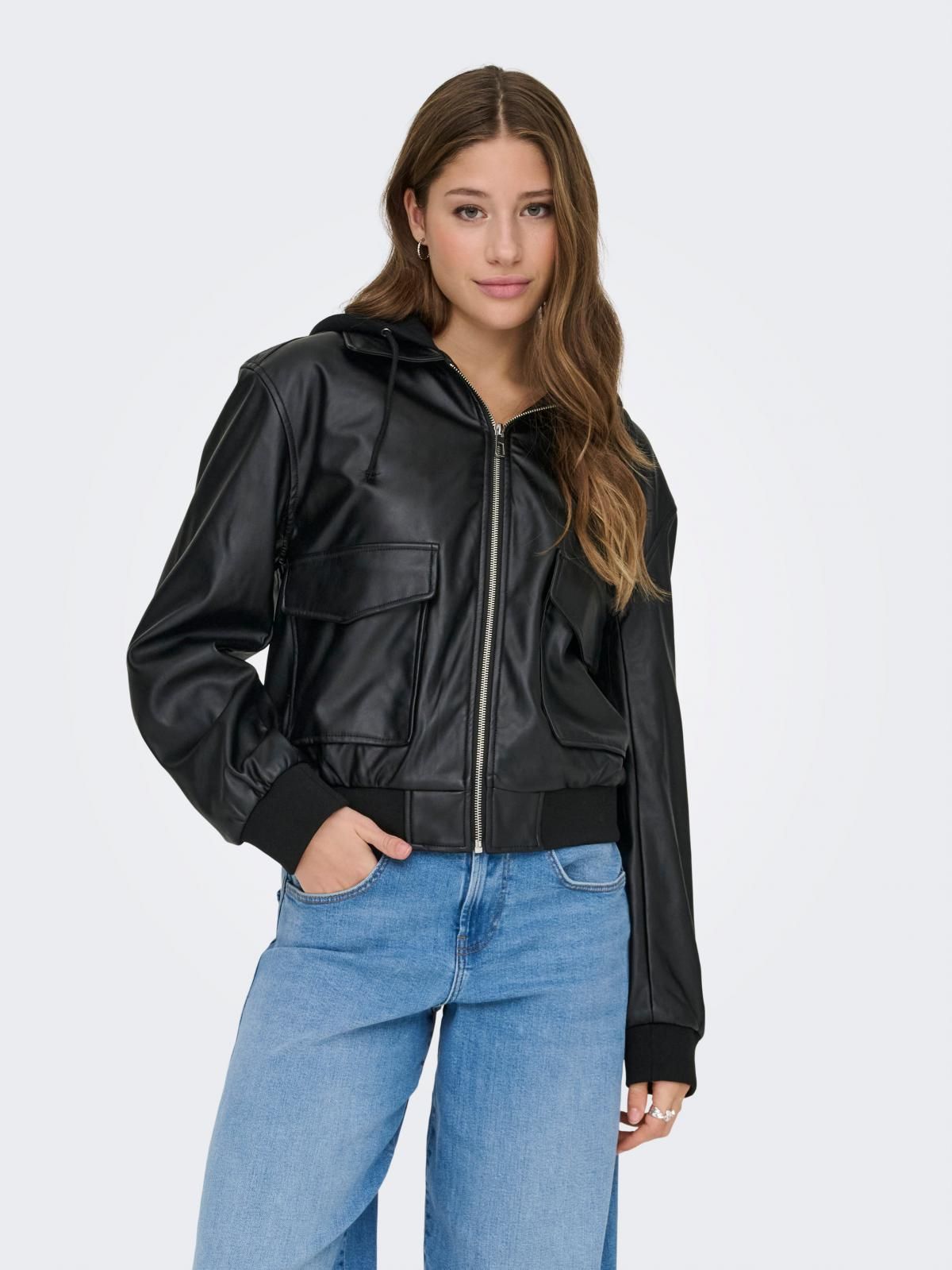 온리 트렌디 블랙 레더 집업 재킷 15349076_2161 BLACK / BLACK - 상품 이미지
