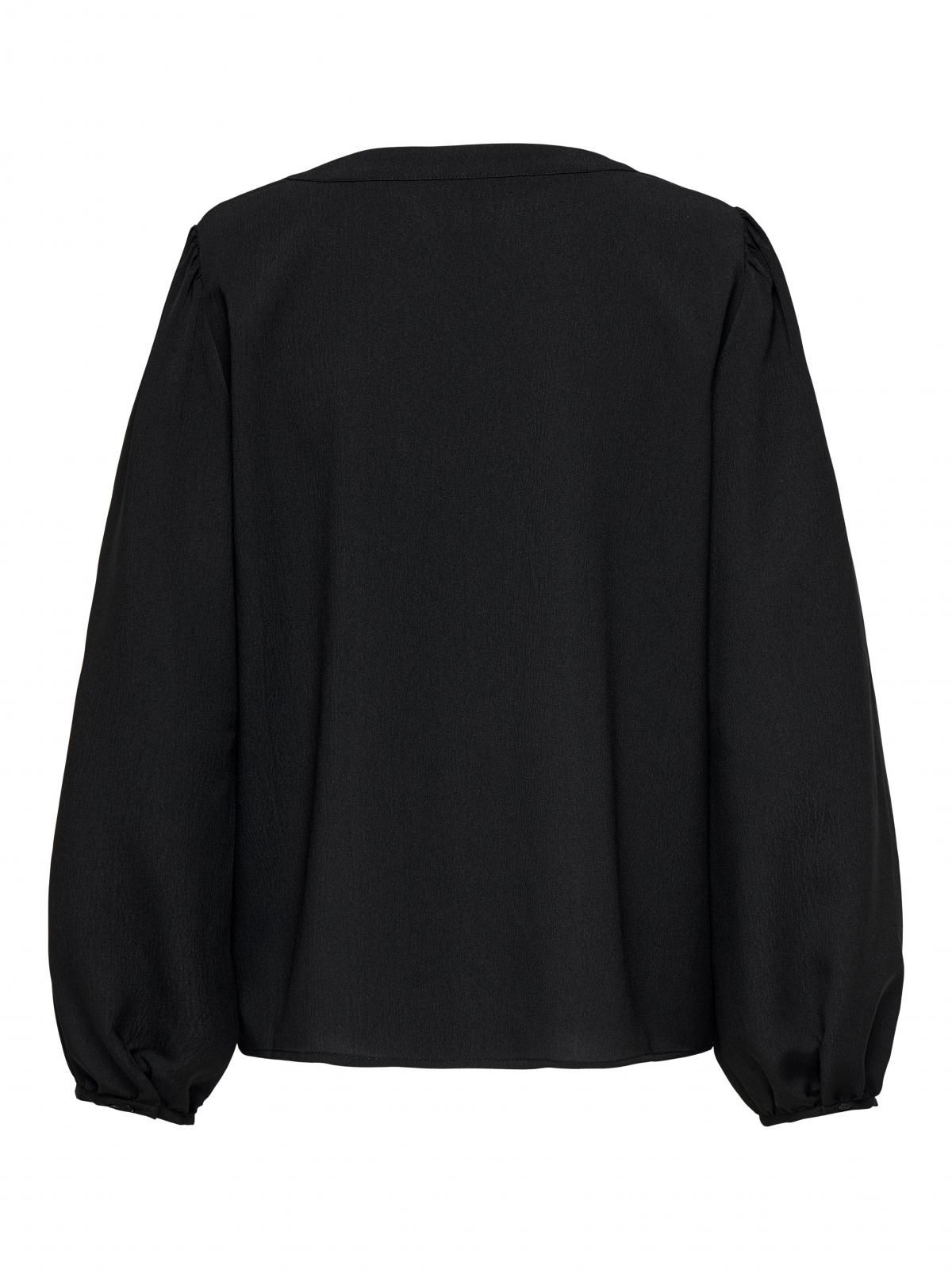 온리 브이넥 버튼 벌룬 슬리브 블라우스 15357424_2161 BLACK / BLACK - 상세 이미지 4