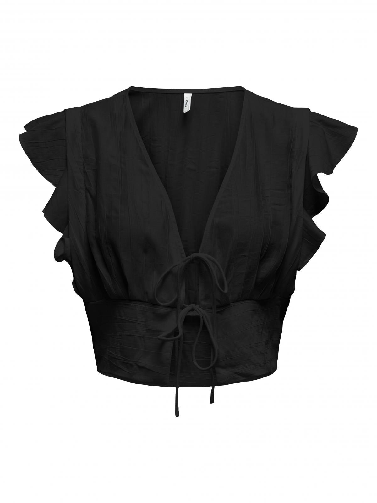 온리 프릴 크롭 블라우스 블랙 15346937_2161 BLACK / BLACK - 상세 이미지 4