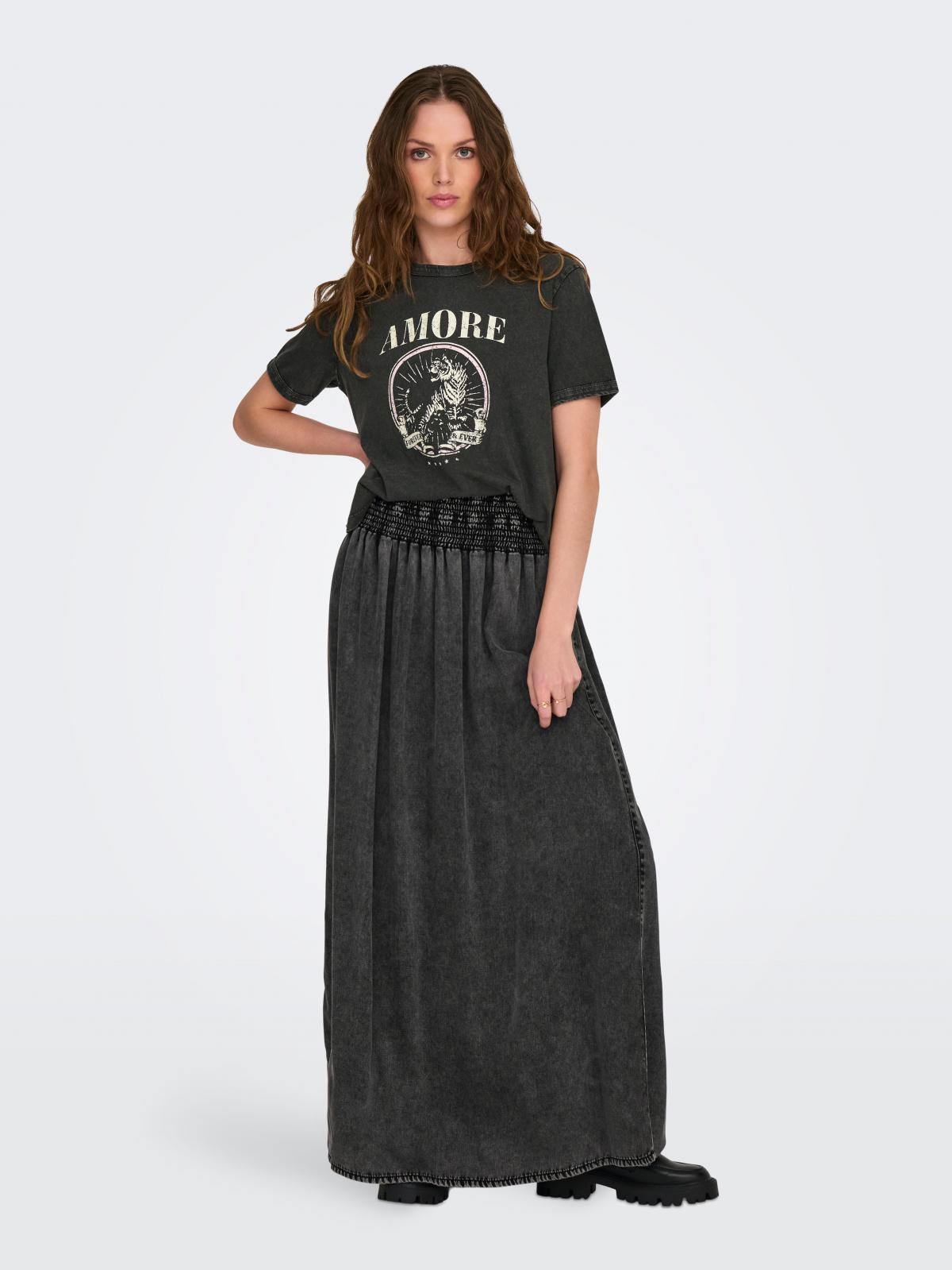 온리 하이웨이스트 롱 스커트 밴딩 캐주얼 15320036_8183 BLACK / WASHED BLACK - 상세 이미지 5