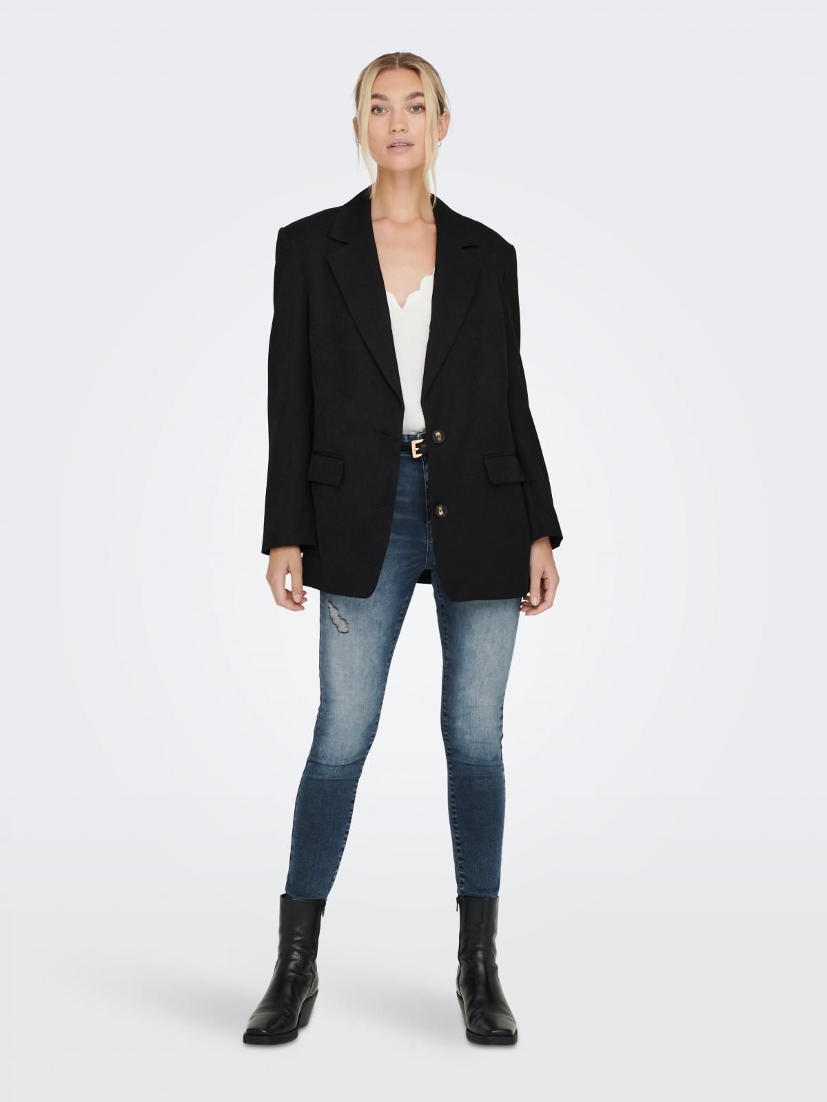 온리 오버핏 테일러드 블랙 블레이저 15262352_2161 BLACK / BLACK - 상세 이미지 5