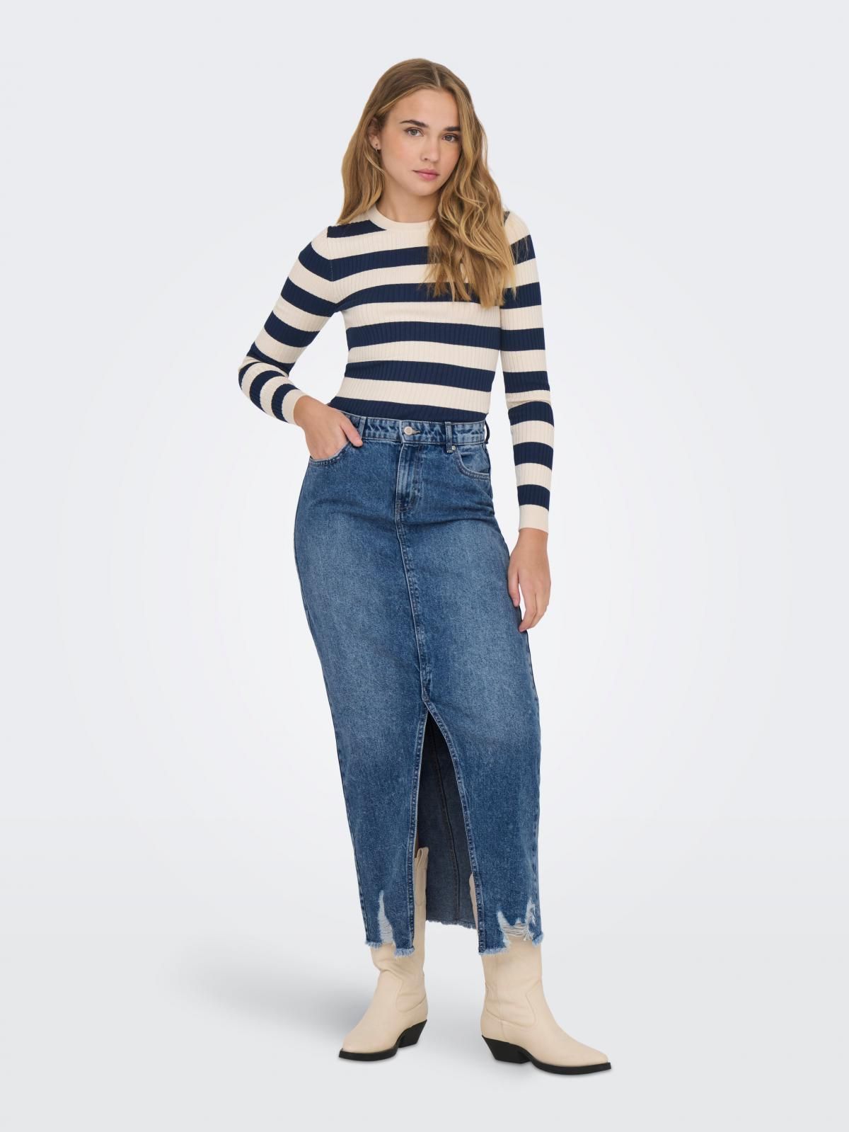 온리 빈티지 데님 롱 스커트 슬릿 15324102_2115 BLUE / MEDIUM BLUE DENIM - 상세 이미지 5