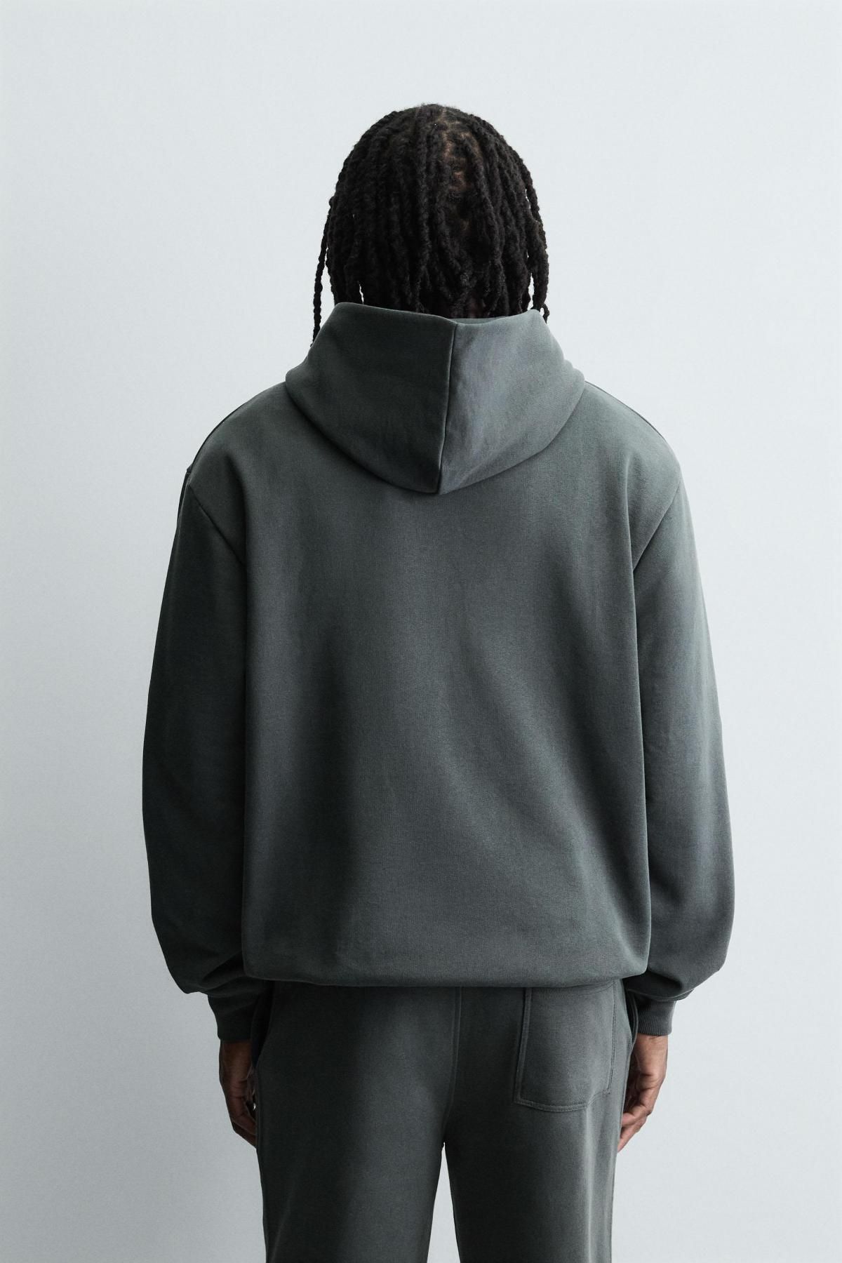자라 베이직 코튼 후드 스웨트셔츠 0761/370 DARK ANTHRACITE - 상세 이미지 4