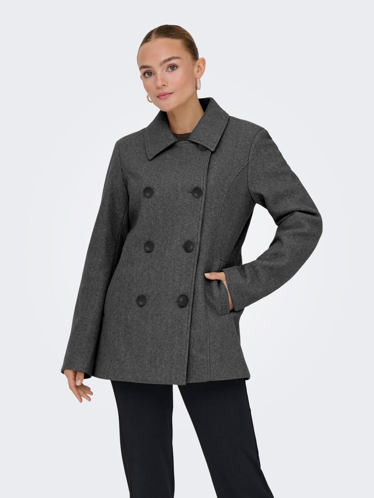 온리 클래식 더블버튼 울 테크니컬 숏코트 15349215_2383 GREY / DARK GREY MELANGE - 상품 이미지