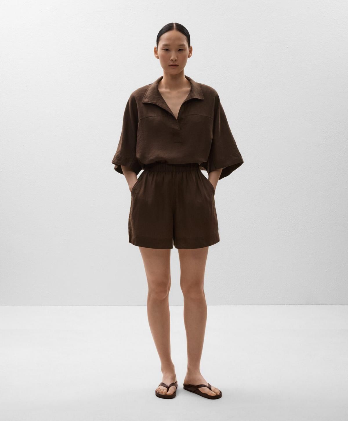 오이쇼 내추럴 린넨 이지핏 버뮤다 반바지 3342/874 DARKBROWN - 상세 이미지 3