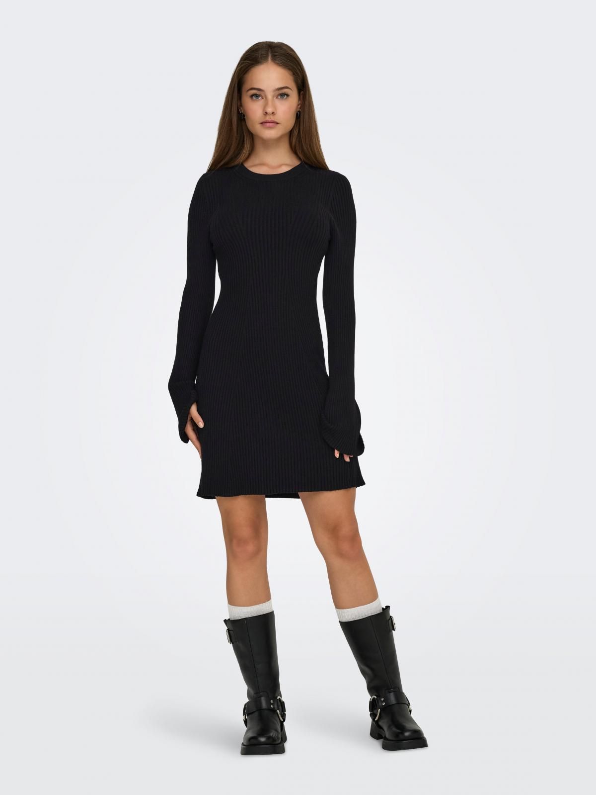 온리 베이직 라운드넥 니트 미니 원피스 15365658_2161 BLACK / BLACK - 상세 이미지 5