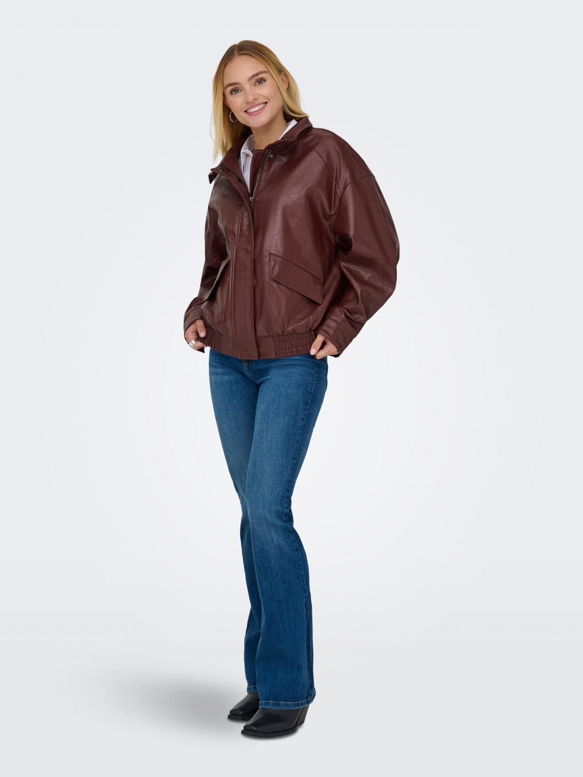 온리 레더 테크니컬 봄버 자켓 15373024_413 BROWN / RUM RAISIN - 상세 이미지 5