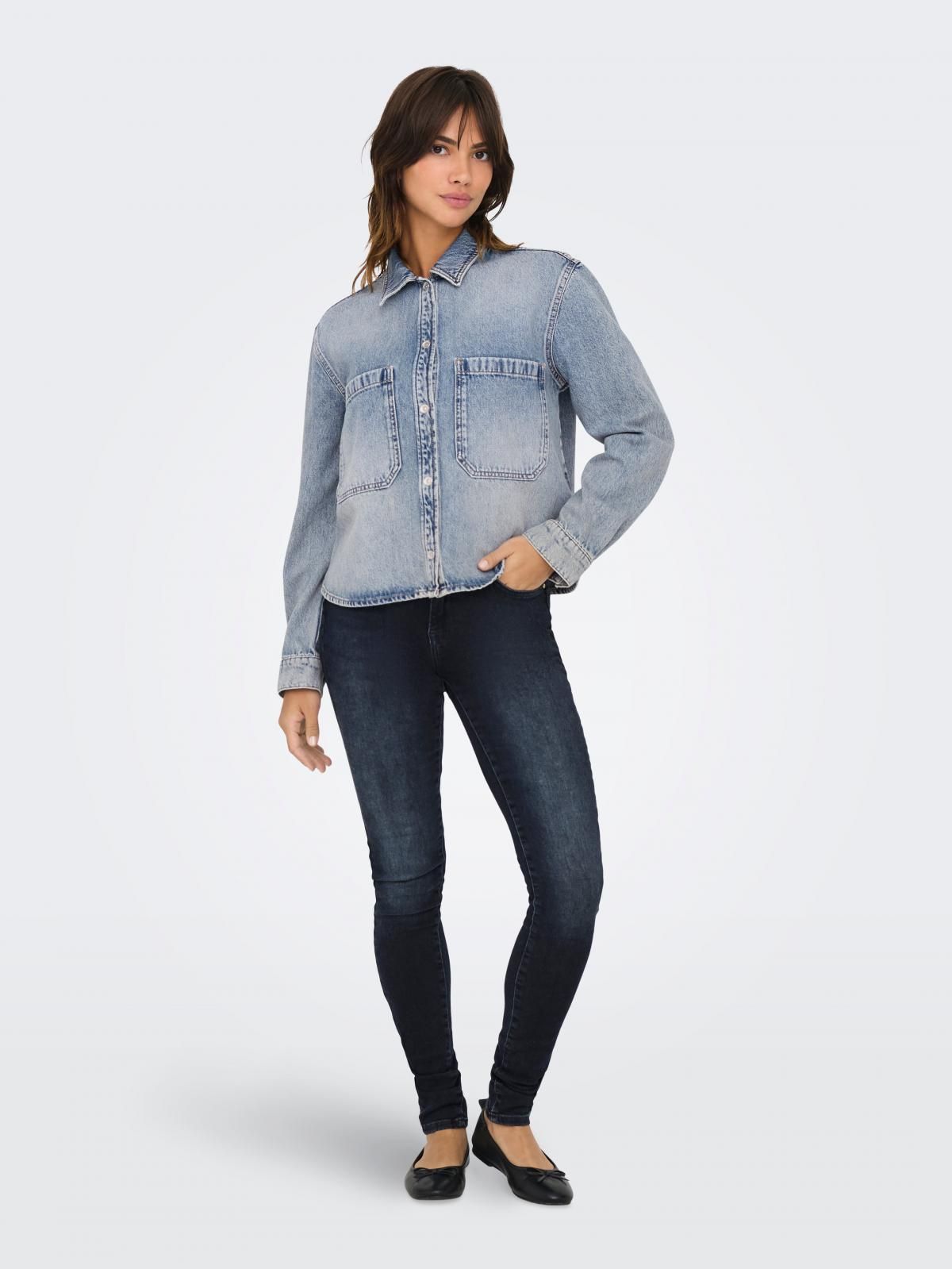 온리 오버사이즈 데님 셔츠 캐주얼 코튼 15329891_2116 BLUE / LIGHT BLUE DENIM - 상세 이미지 5