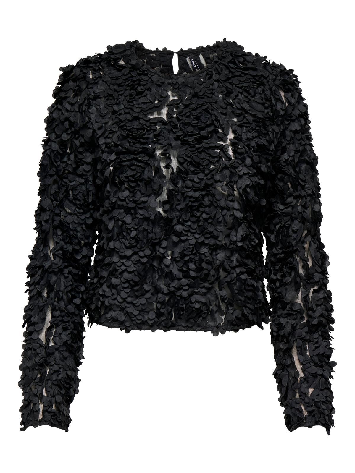 온리 3D플라워 레이스 크롭 블랙 블라우스 15364572_2161_1238107 BLACK / BLACK - 상품 이미지