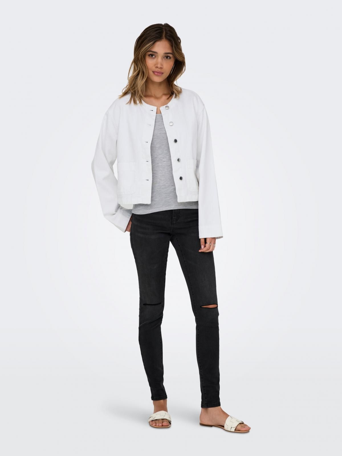 온리 화이트 라운드넥 데님 재킷 15357224_2107 WHITE / WHITE DENIM - 상세 이미지 5