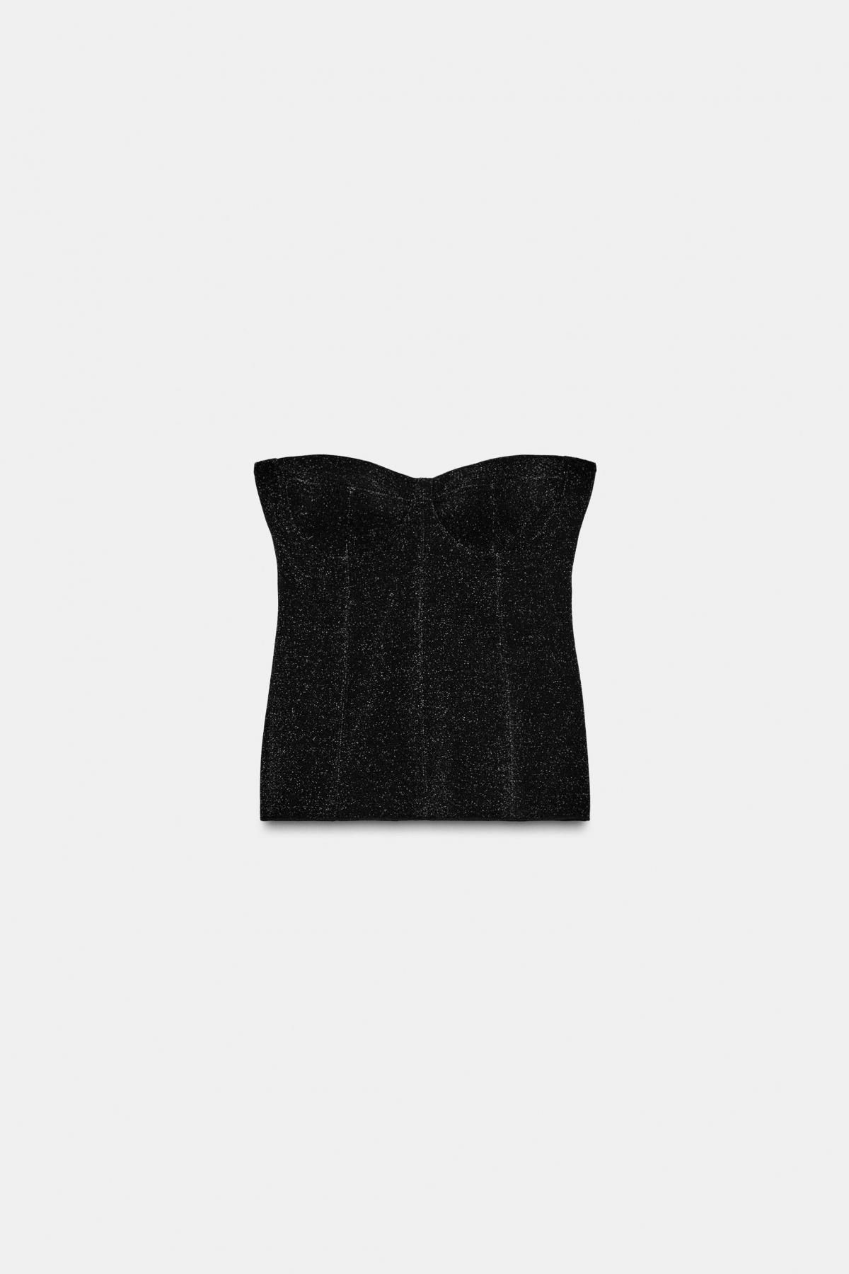 자라 메탈릭 글리터 스트레치 튜브탑 5584/245 BLACK - 메인 이미지