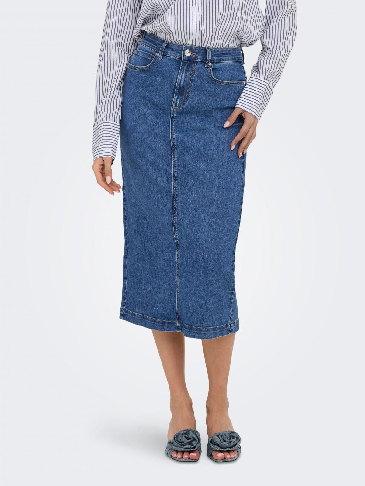 온리 데님 베이직 미디 스커트 15347684_2115 BLUE / MEDIUM BLUE DENIM - 상품 이미지