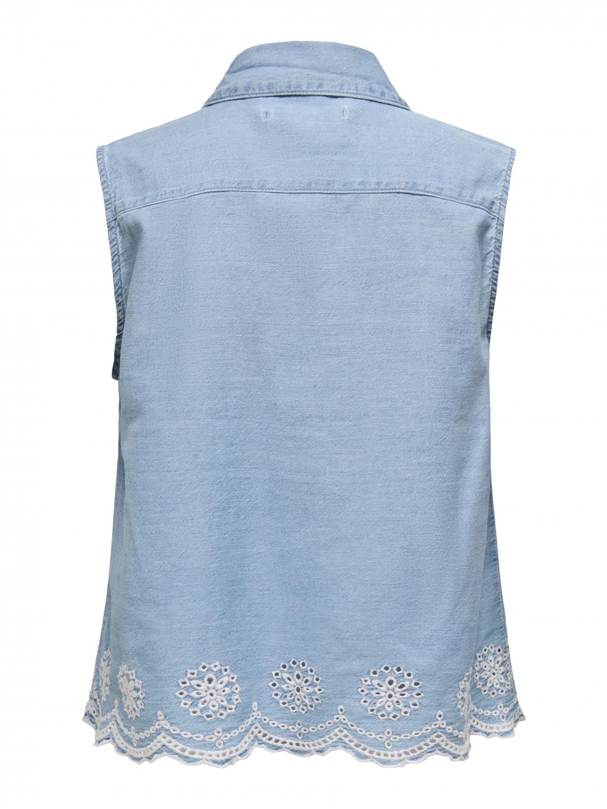 온리 데님 민소매 셔츠 레이스헴 15348191_2116 BLUE / LIGHT BLUE DENIM - 상세 이미지 5