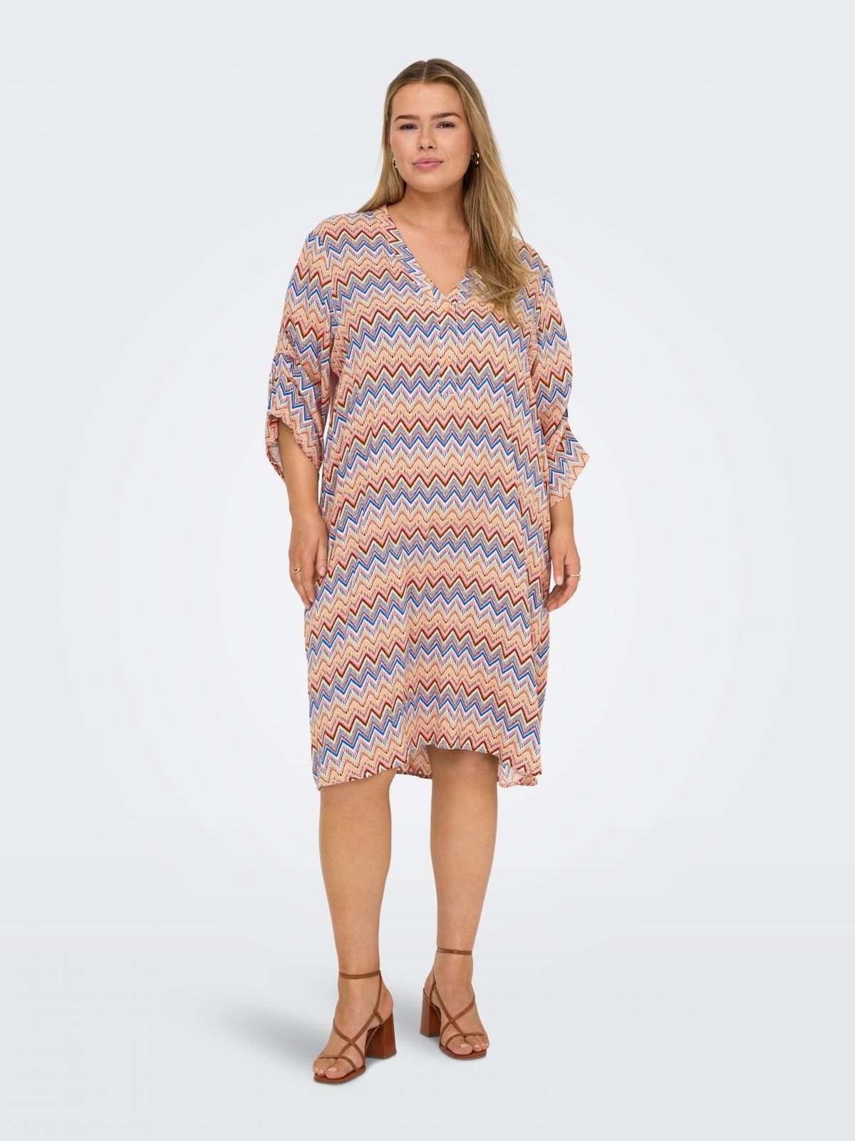 온리 빅사이즈 패턴 브이넥 미디 원피스 15346954_603_1181090 ORANGE / COPPER TAN - 상세 이미지 5