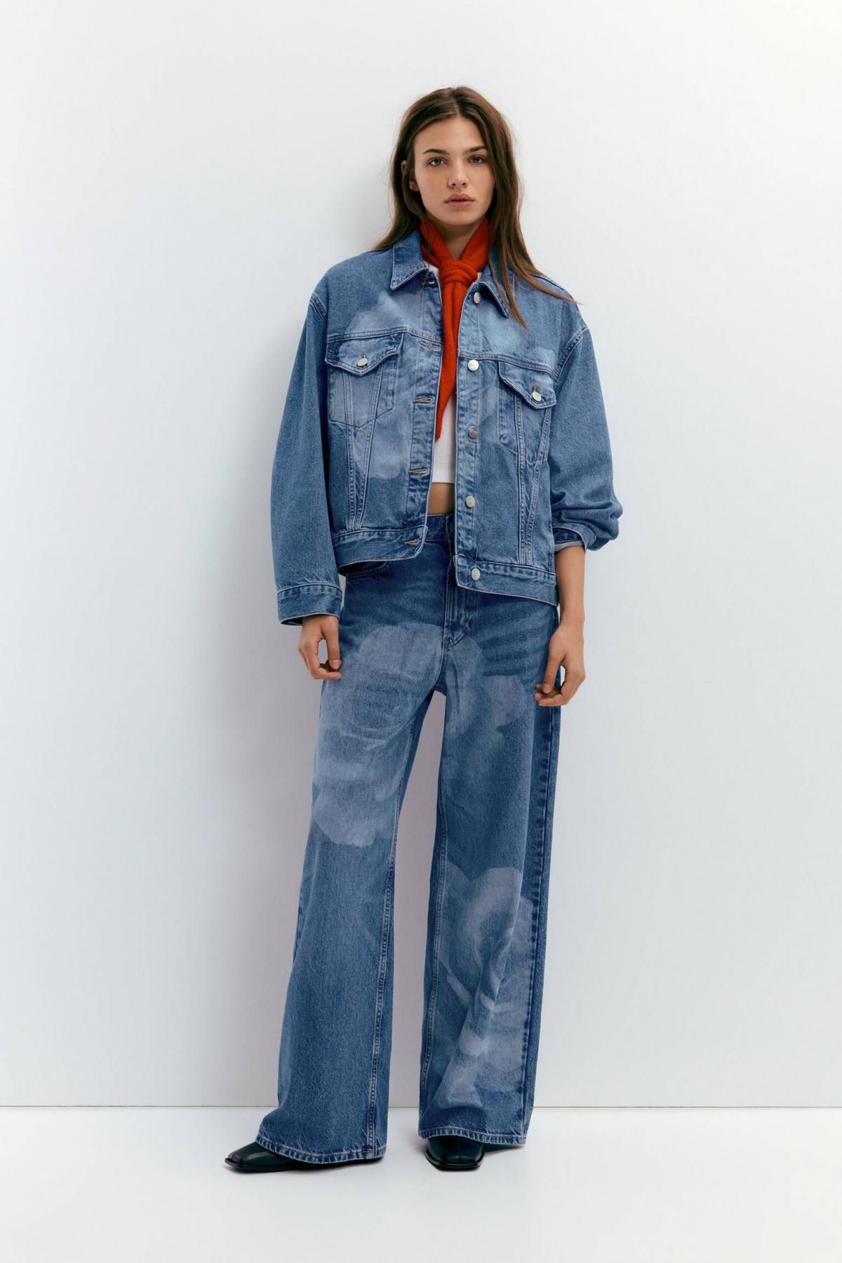 풀앤베어 레이저 플로럴 프린트 데님 트러커 재킷 7700/385 MEDIUM BLUE - 상세 이미지 2