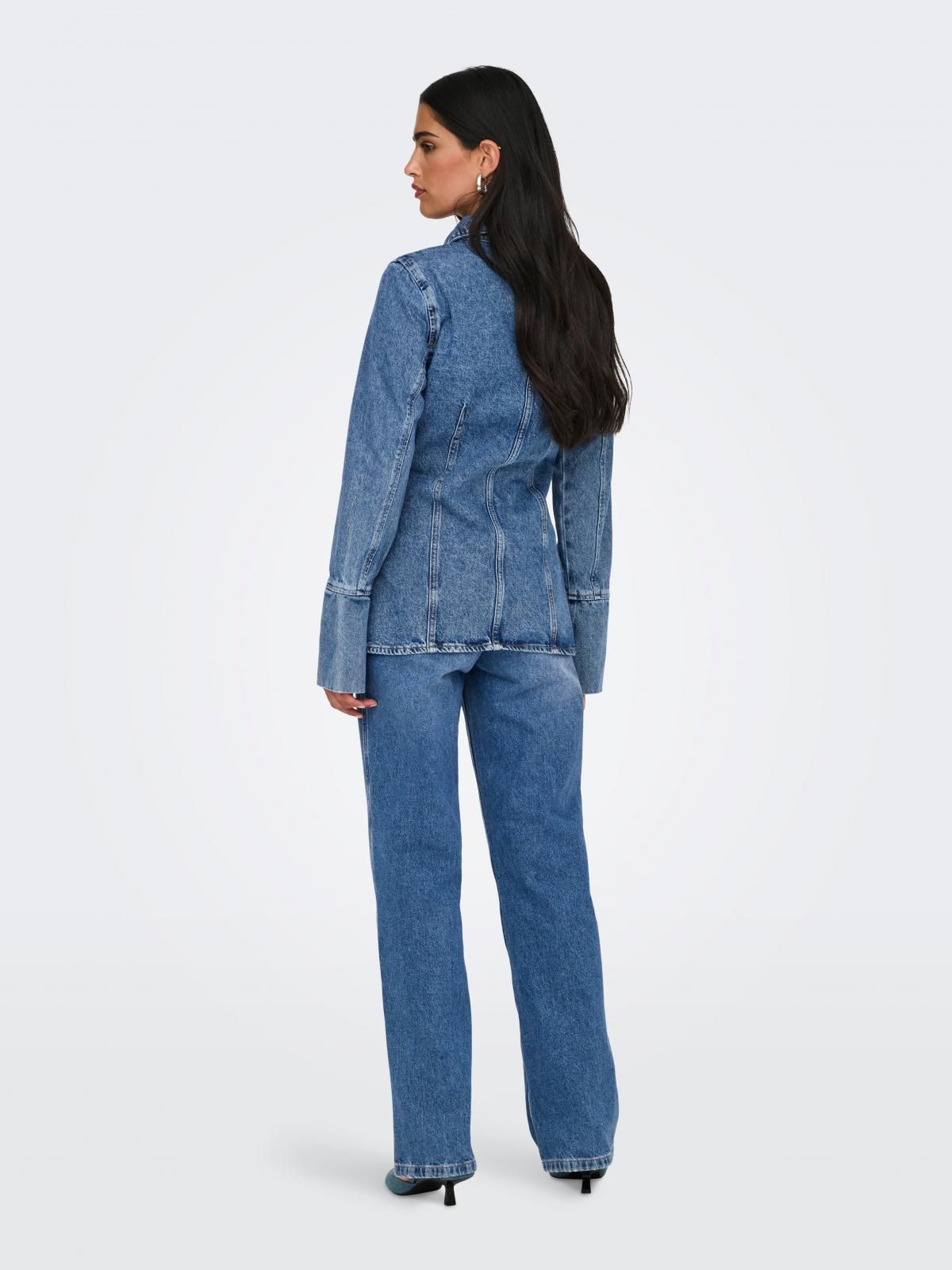 온리 슬림핏 테크니컬 캐주얼 데님 셔츠 15340935_2115 BLUE / MEDIUM BLUE DENIM - 상세 이미지 2