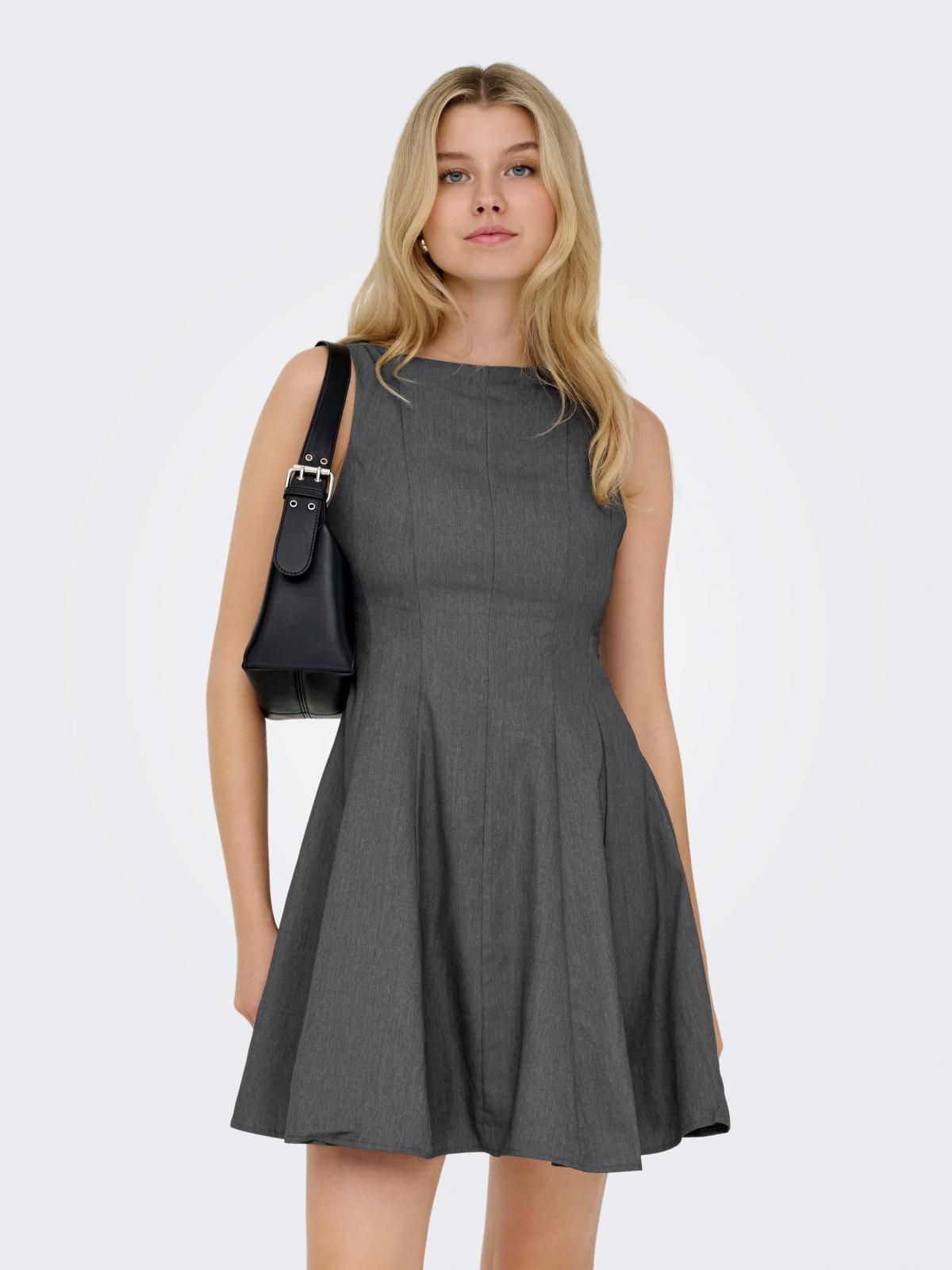온리 페미닌 슬리브리스 플레어 미니 원피스 15370914_2383 GREY / DARK GREY MELANGE - 상품 이미지
