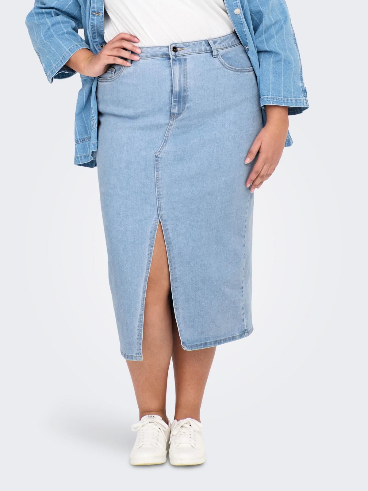 온리 빅사이즈 슬릿 데님 미디 스커트 15324767_2116 BLUE / LIGHT BLUE DENIM - 상품 이미지