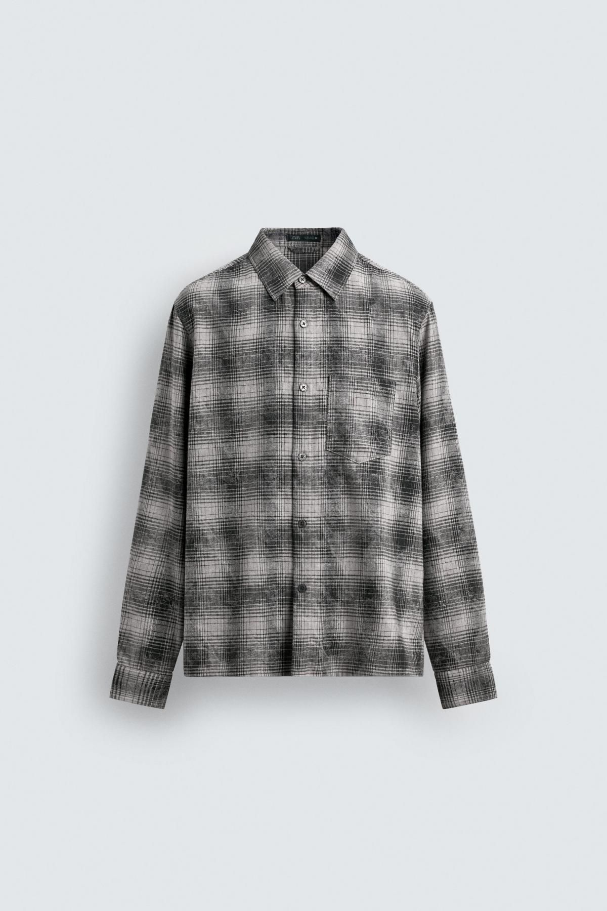 자라 릴랙스핏 체크 긴팔셔츠 코튼 캐주얼 7380/410 GREY - 상품 이미지