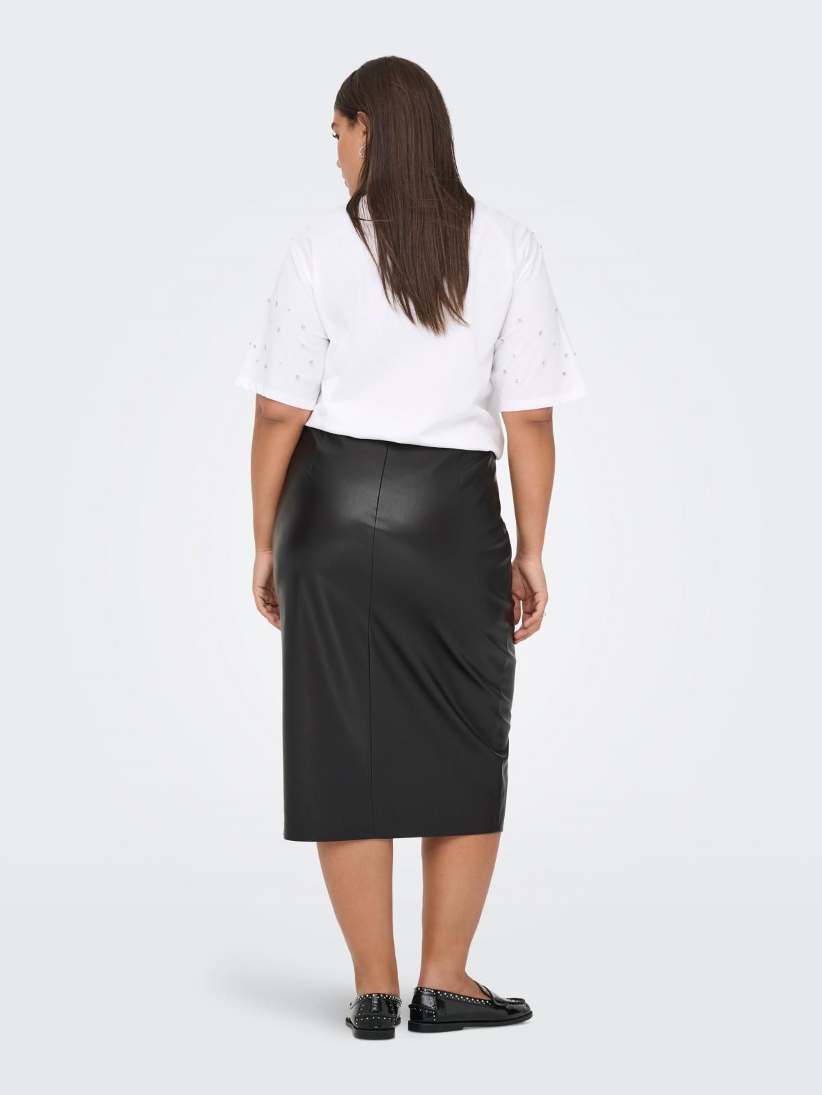 온리 빅사이즈 롱 레더 스커트 프론트 슬릿 15370473_2161 BLACK / BLACK - 상세 이미지 2