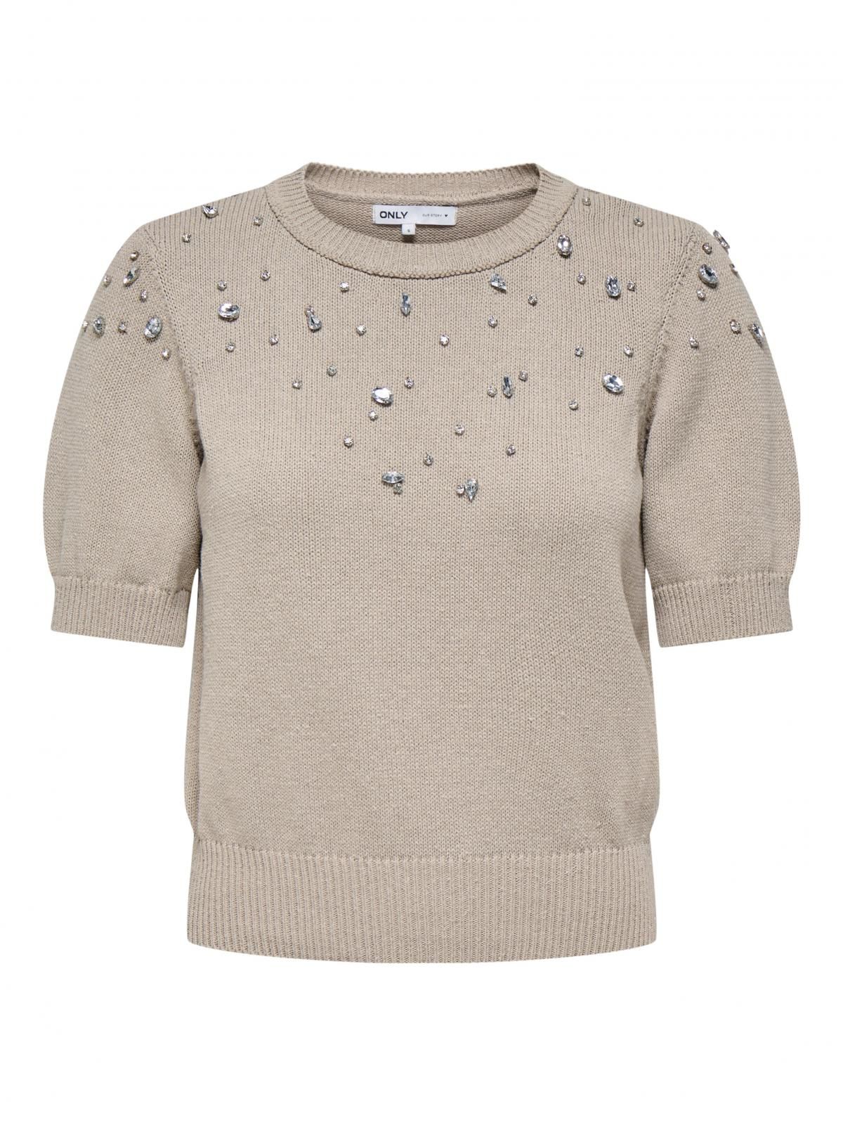 온리 진주장식 라운드넥 반팔 니트 탑 15347291_4481_1182252 GREY / PURE CASHMERE - 상세 이미지 4