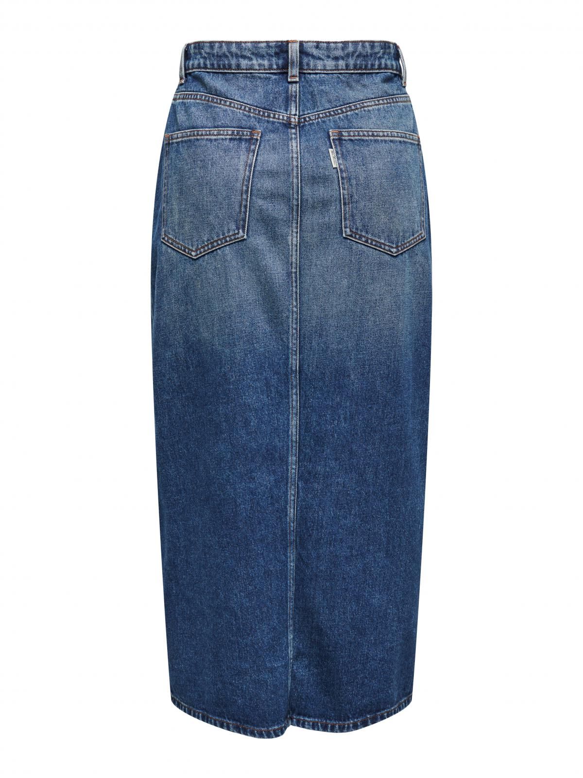 온리 데님 하이웨이스트 슬릿 롱 스커트 15311569_2115 BLUE / MEDIUM BLUE DENIM - 상세 이미지 4