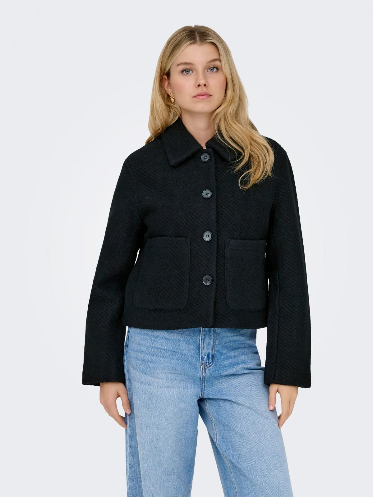 제이디와이 미니멀 크롭 울 코트 버튼포켓 15353905_2161 BLACK / BLACK - 상품 이미지