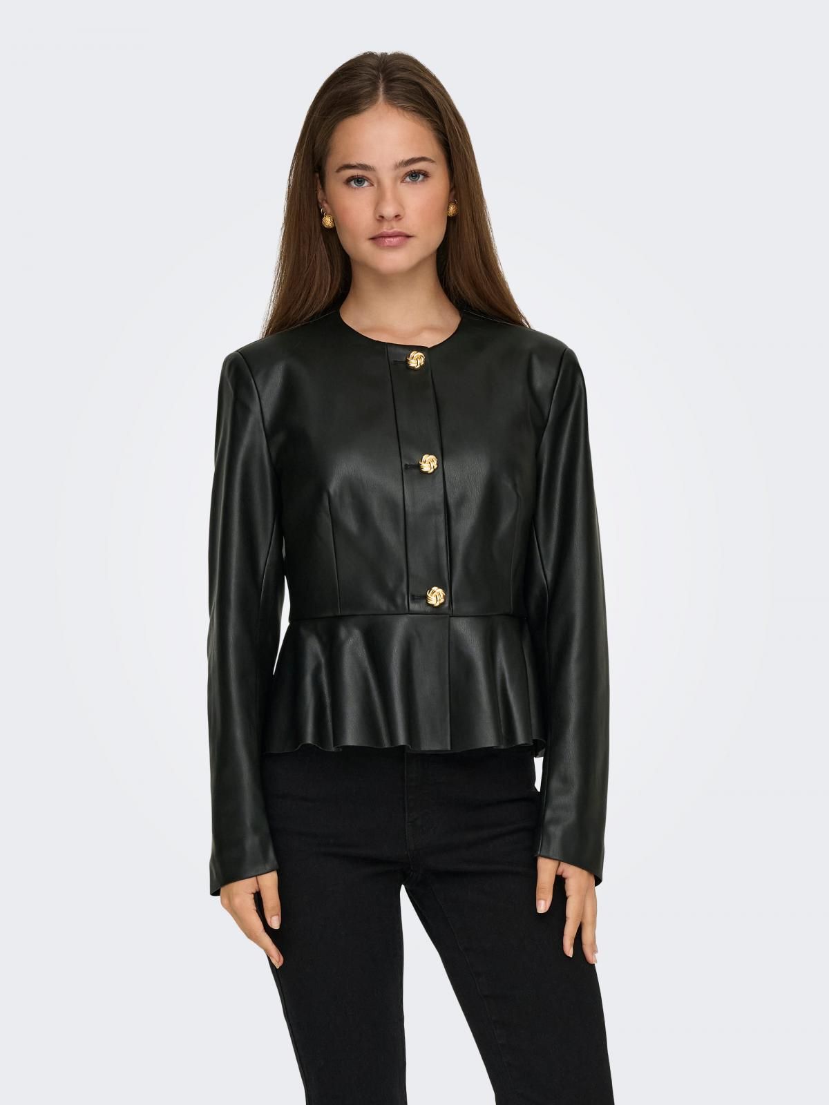 제이디와이 페플럼 레더 라운드넥 재킷 15359350_2161 BLACK / BLACK - 상품 이미지