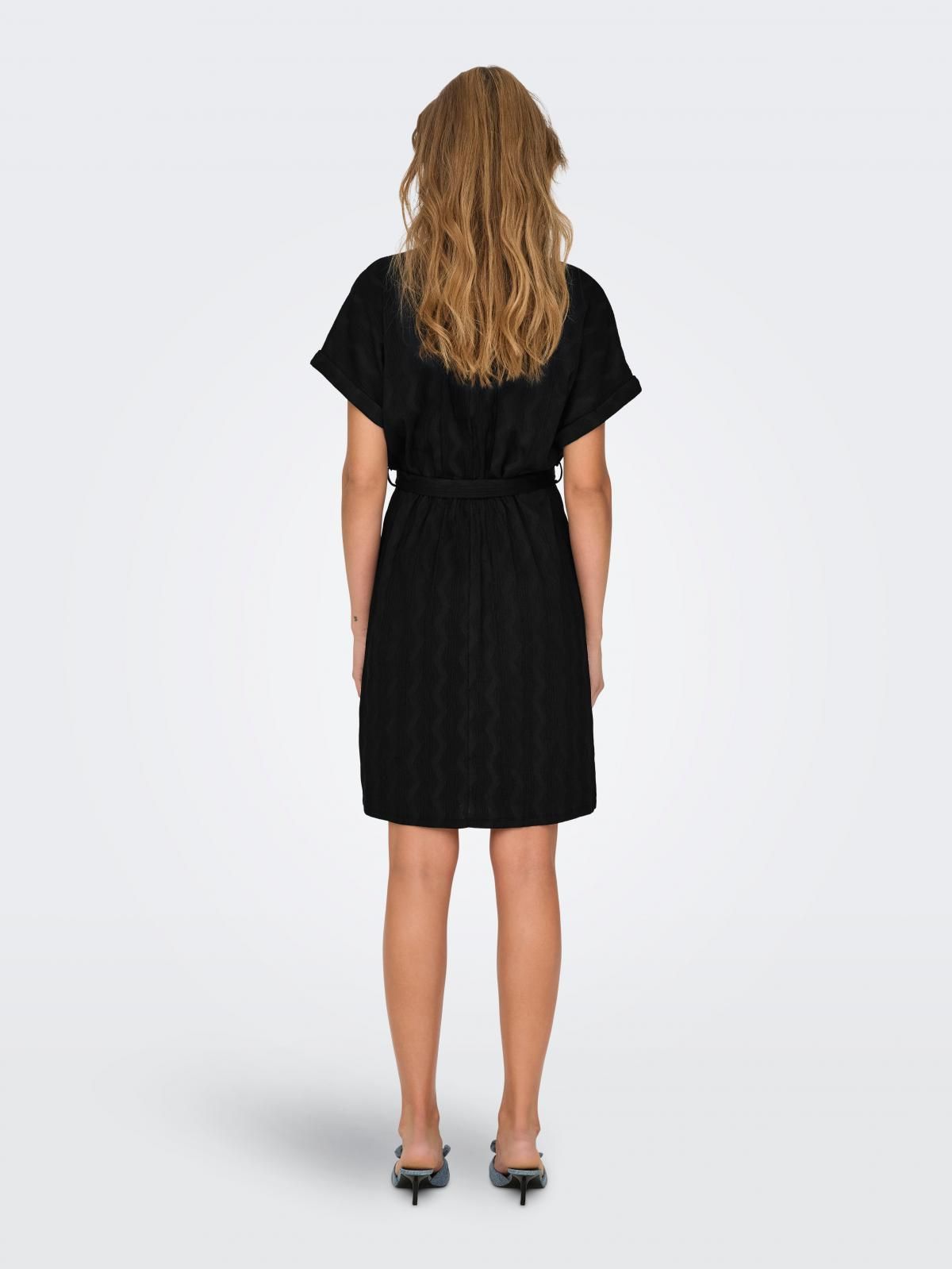 온리 베이직 브이넥 벨트 미니 원피스 15333482_2161 BLACK / BLACK - 상세 이미지 2