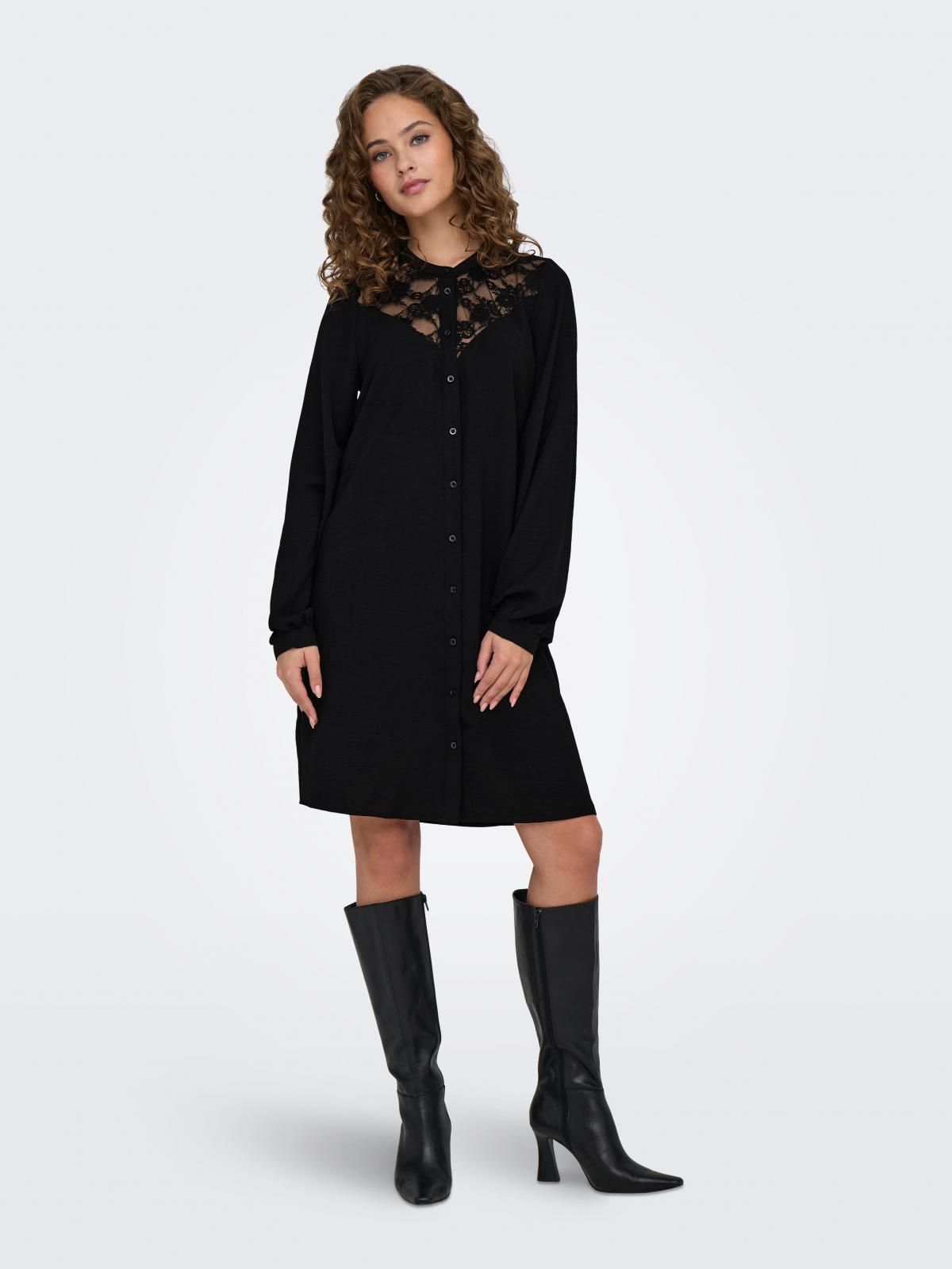 제이디와이 레이스 브이넥 버튼업 미니 원피스 15335483_2161 BLACK / BLACK - 상품 이미지