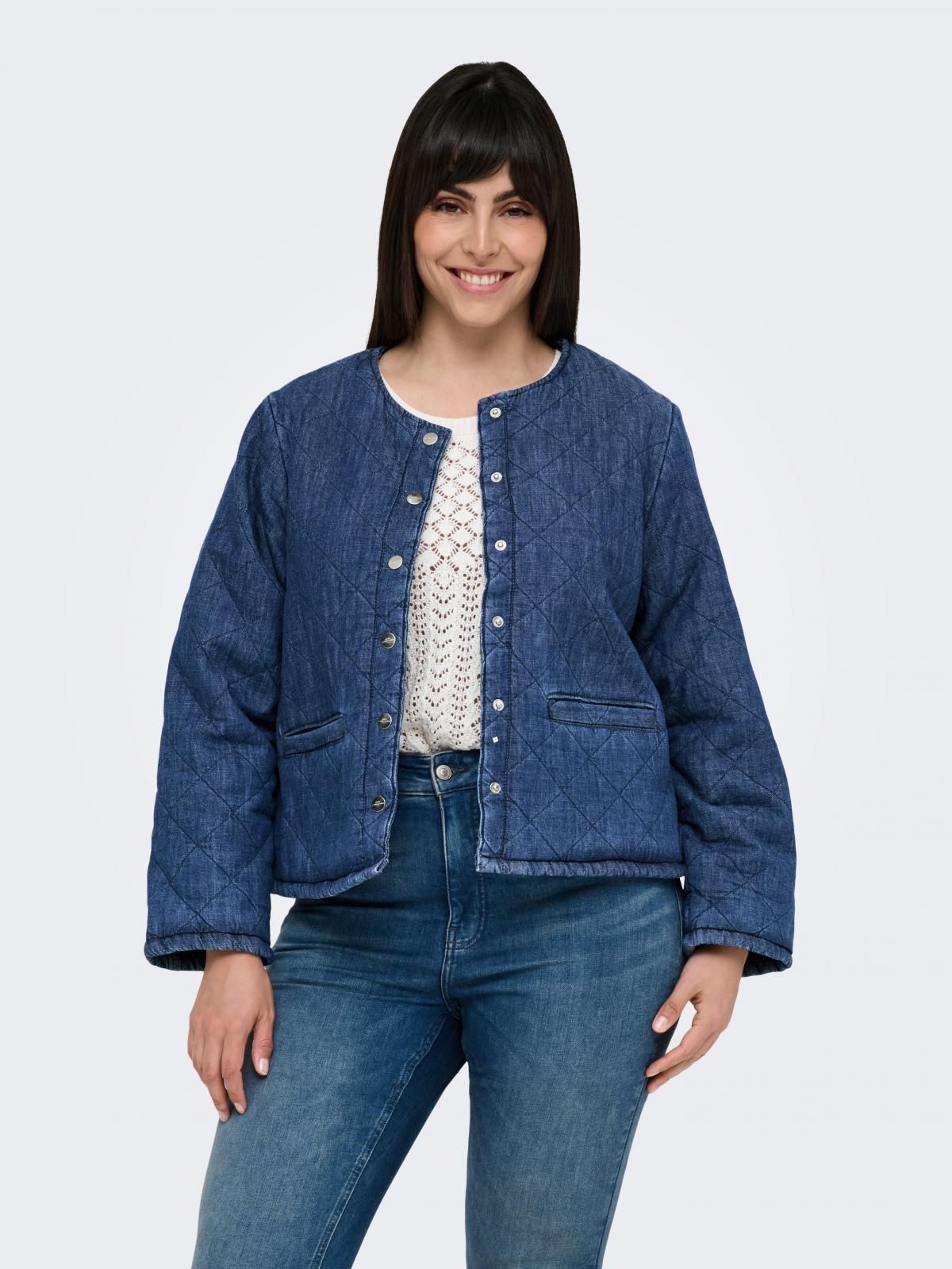 온리 테크니컬 데님 퀼팅 라운드넥 재킷 15355468_2115 BLUE / MEDIUM BLUE DENIM - 상품 이미지