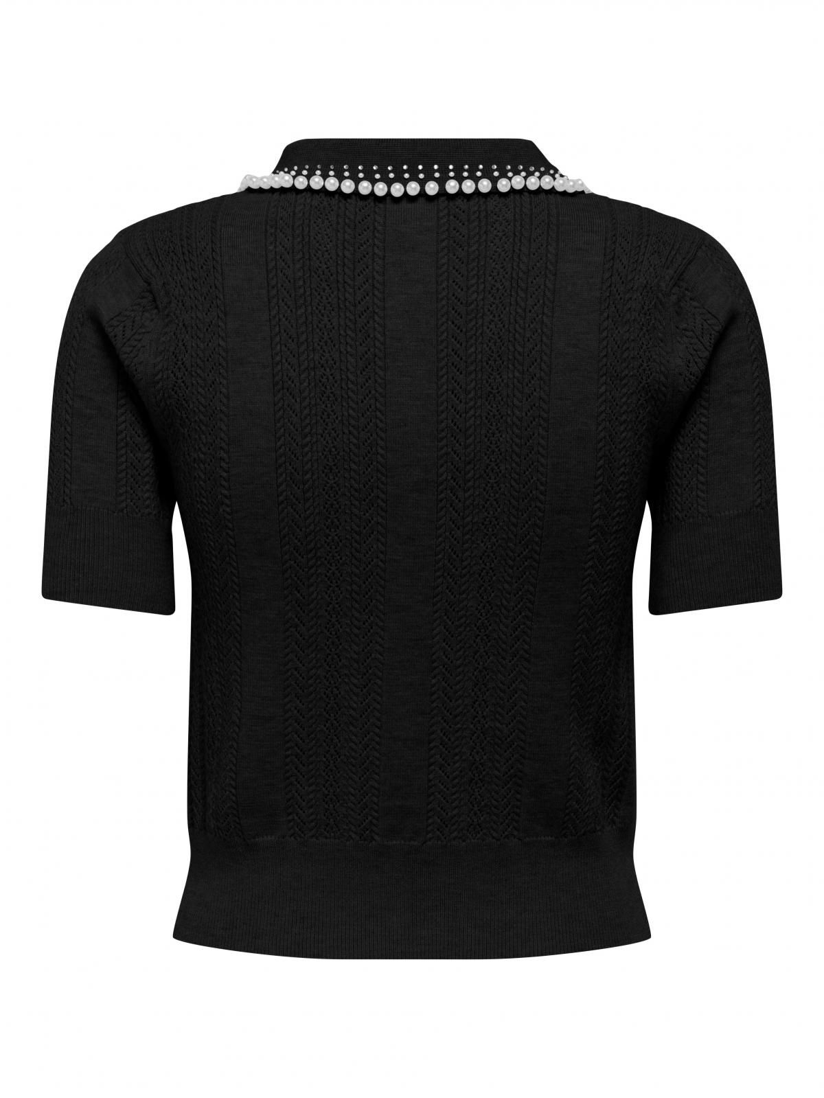 온리 진주장식 블랙 폴로 반팔 니트 탑 15357340_2161 BLACK / BLACK - 상세 이미지 4