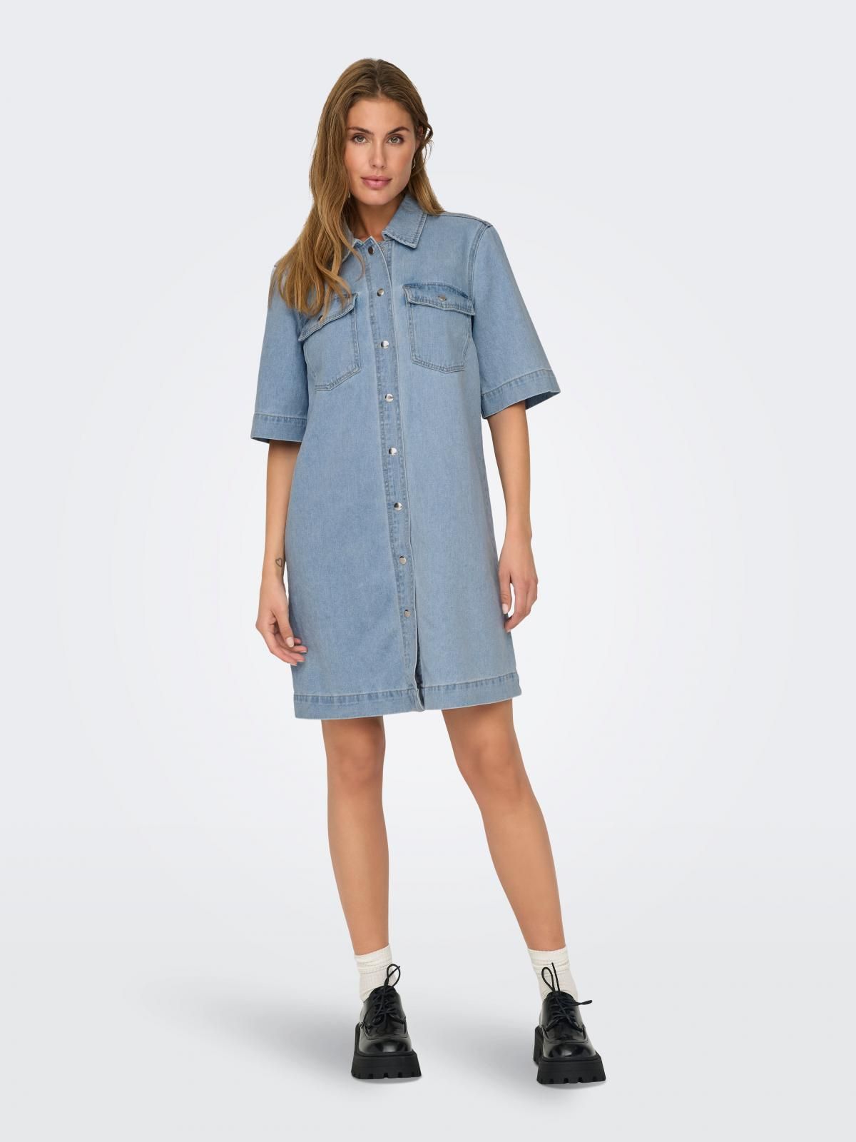 온리 데님 미니 셔츠원피스 반팔 캐주얼 15324384_2116 BLUE / LIGHT BLUE DENIM - 상세 이미지 5