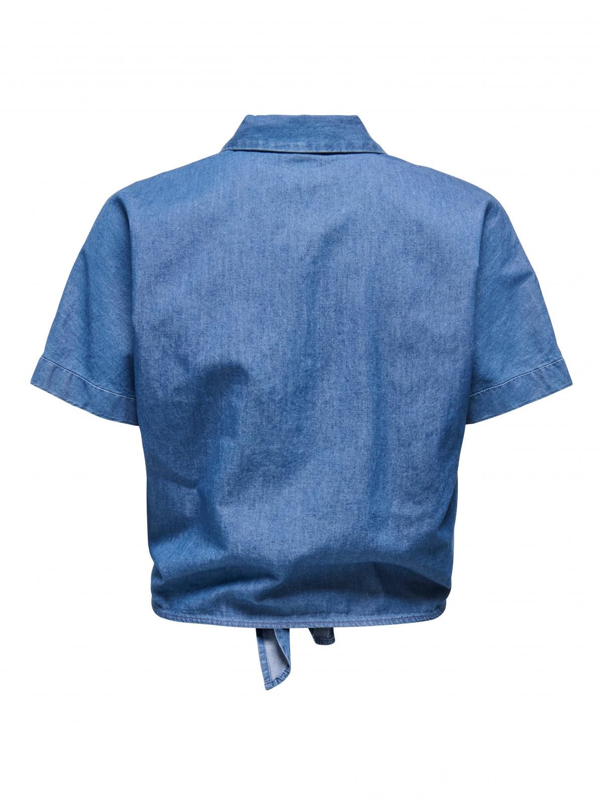 온리 테크니컬 데님 매듭 반팔 셔츠 15348893_2115 BLUE / MEDIUM BLUE DENIM - 상세 이미지 4