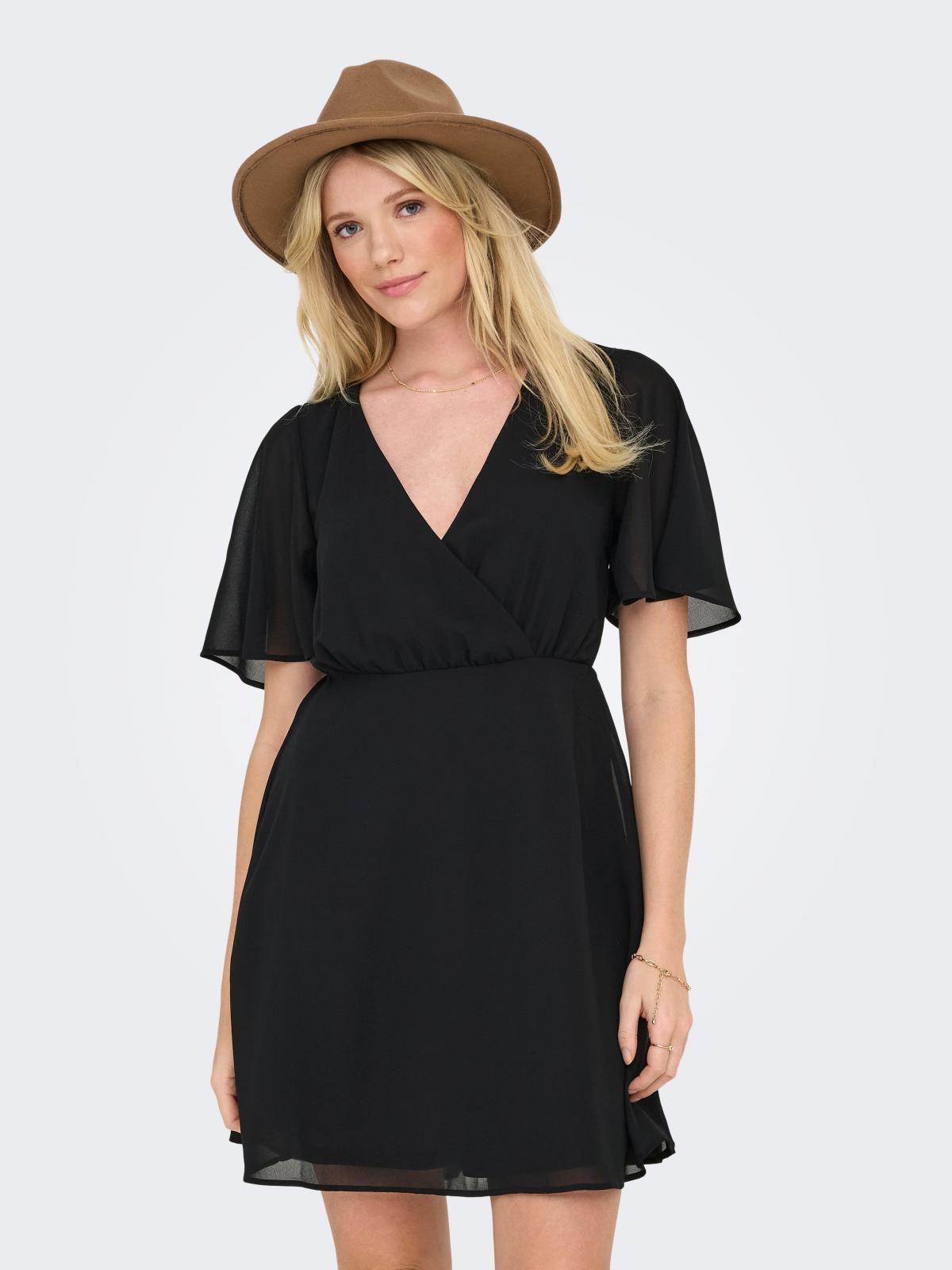 온리 브이넥 플레어 미니 원피스 15354759_2161 BLACK / BLACK - 상품 이미지