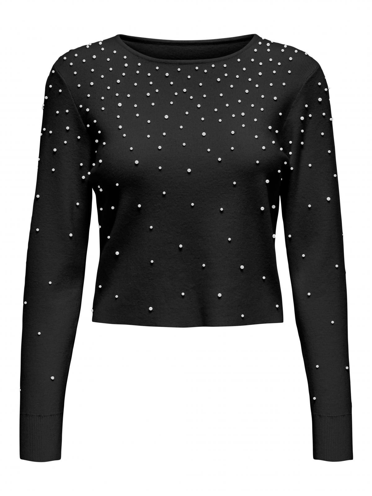 온리 진주장식 라운드넥 긴팔 니트 탑 15346656_2161_1181542 BLACK / BLACK - 상세 이미지 3