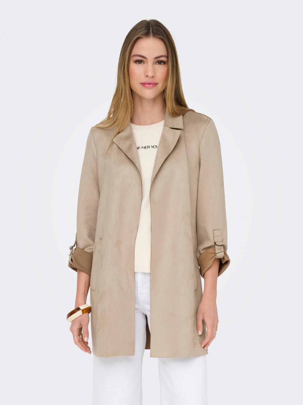 온리 테크니컬 베이지 롱 코트 15179864_111 BROWN / SILVER MINK - 상품 이미지