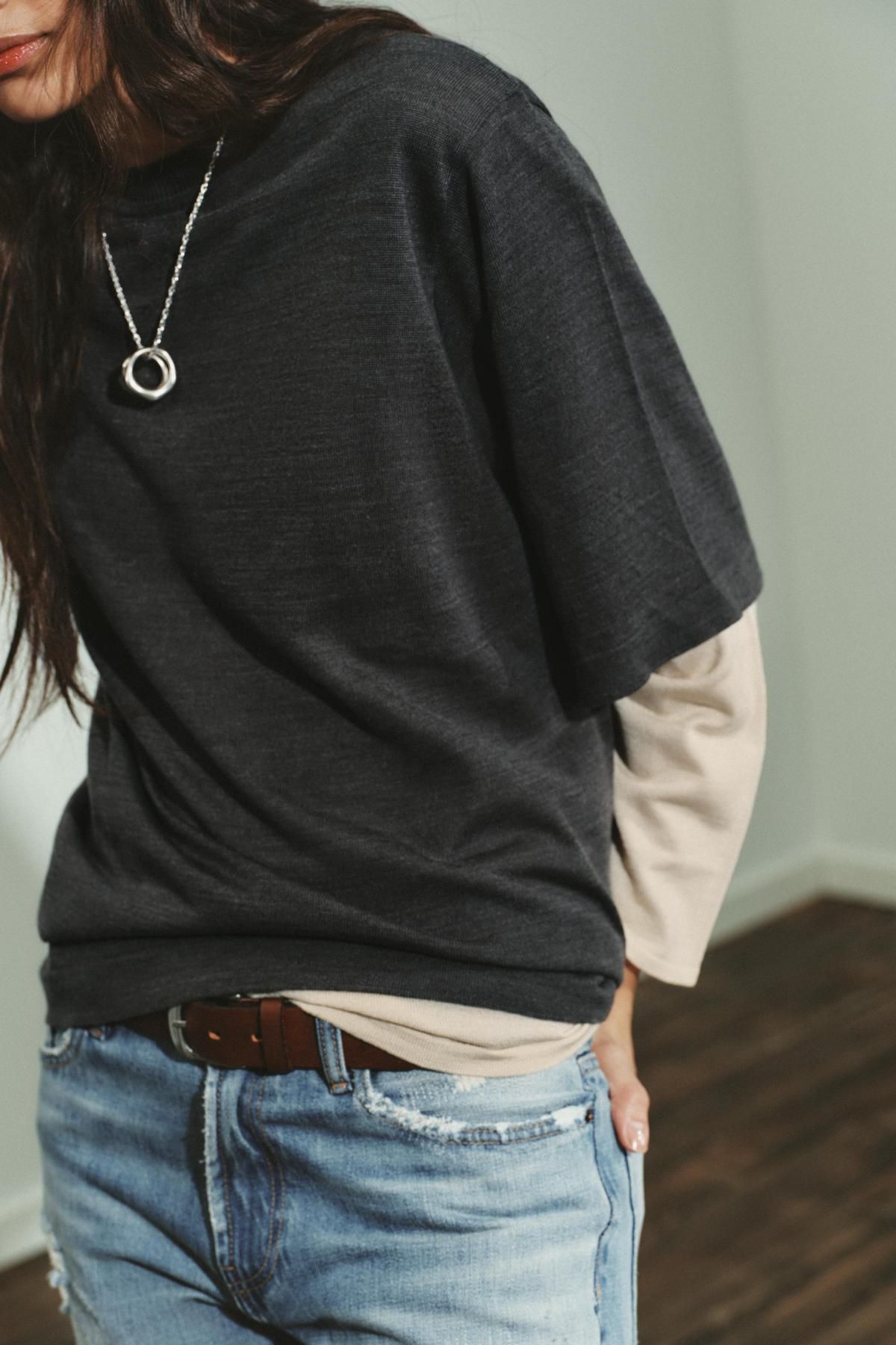 자라 더블레이어 라운드넥 니트 스웨터 2142/207 GREY MARL - 상세 이미지 3