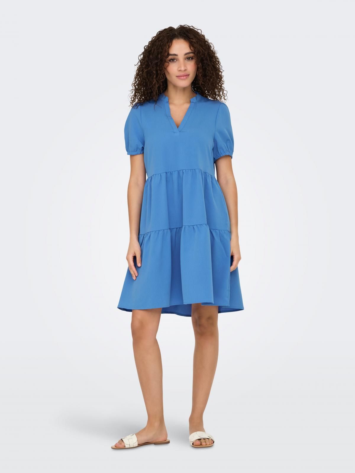 온리 브이넥 티어드 미니 원피스 15342649_1278 BLUE / REGATTA - 상품 이미지
