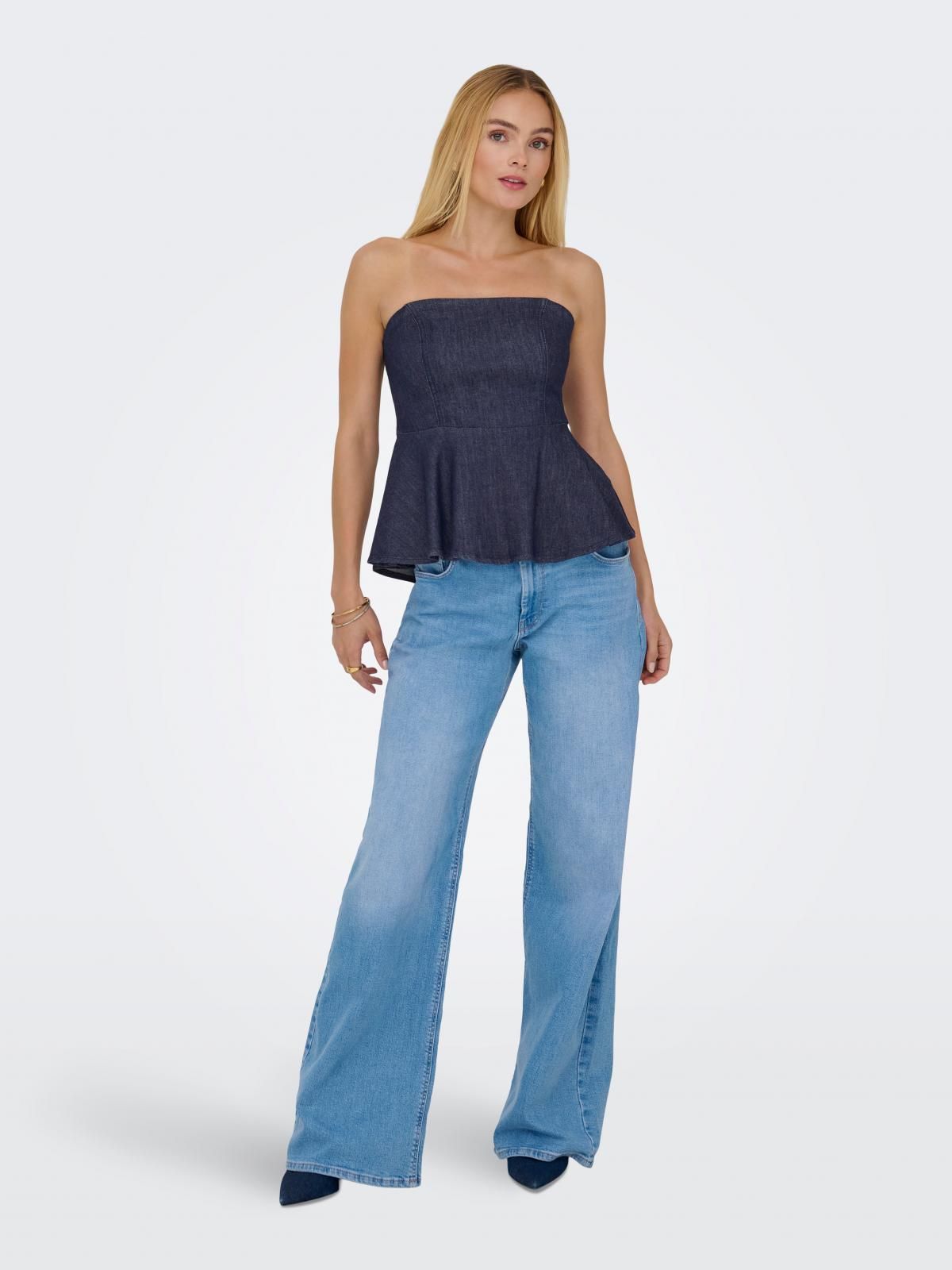 온리 데님 스모크 스트랩리스 탑 15359758_2114 BLUE / DARK BLUE DENIM - 상세 이미지 5