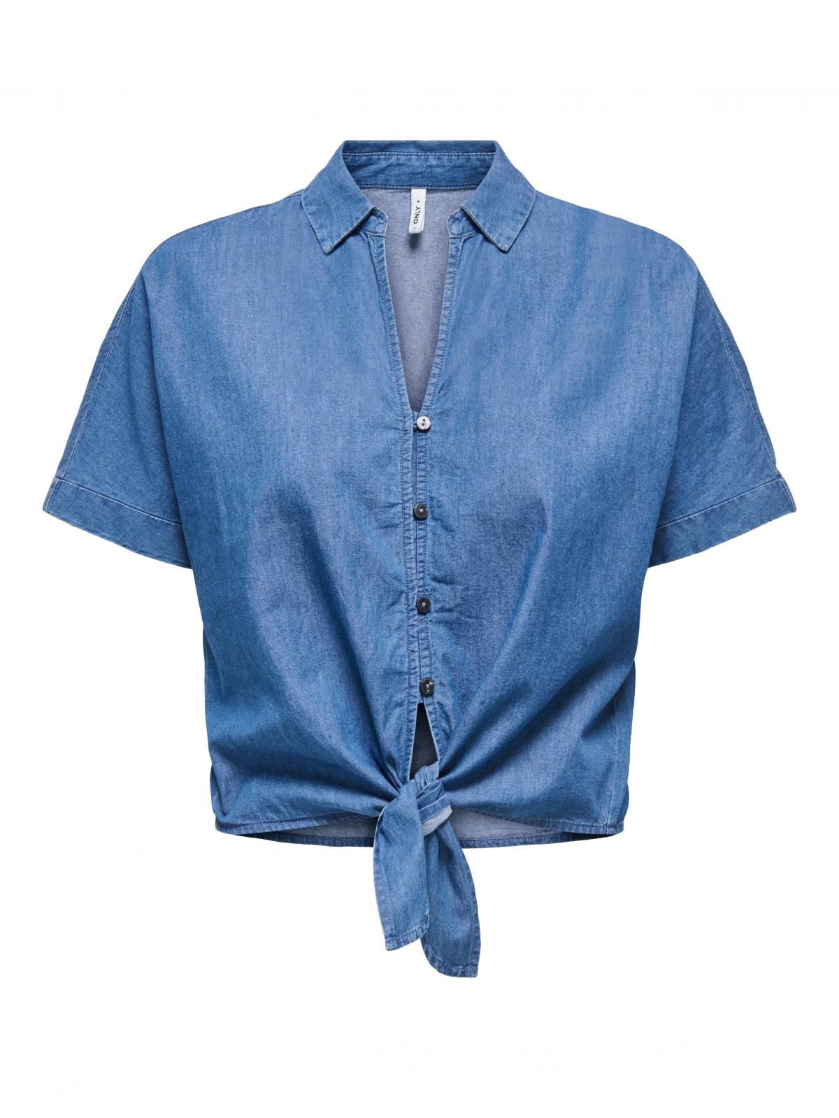 온리 테크니컬 데님 매듭 반팔 셔츠 15348893_2115 BLUE / MEDIUM BLUE DENIM - 상세 이미지 3