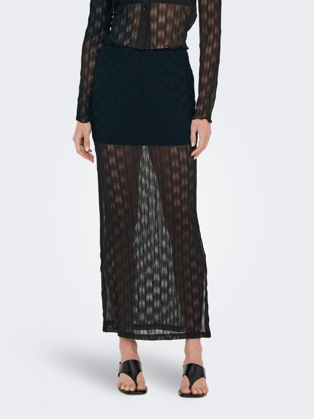 온리 시스루 테크니컬 나일론 롱 스커트 15352670_2161 BLACK / BLACK - 상품 이미지