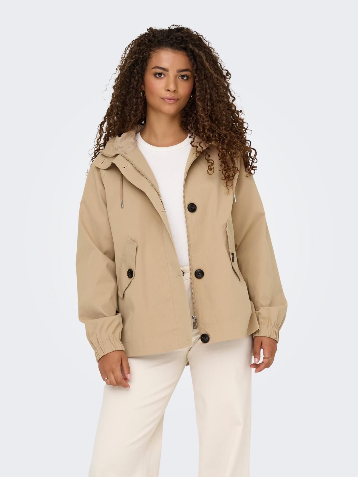 온리 테크니컬 베이지 하이넥 버튼 재킷 15354447_240 BROWN / TANNIN - 상세 이미지 2