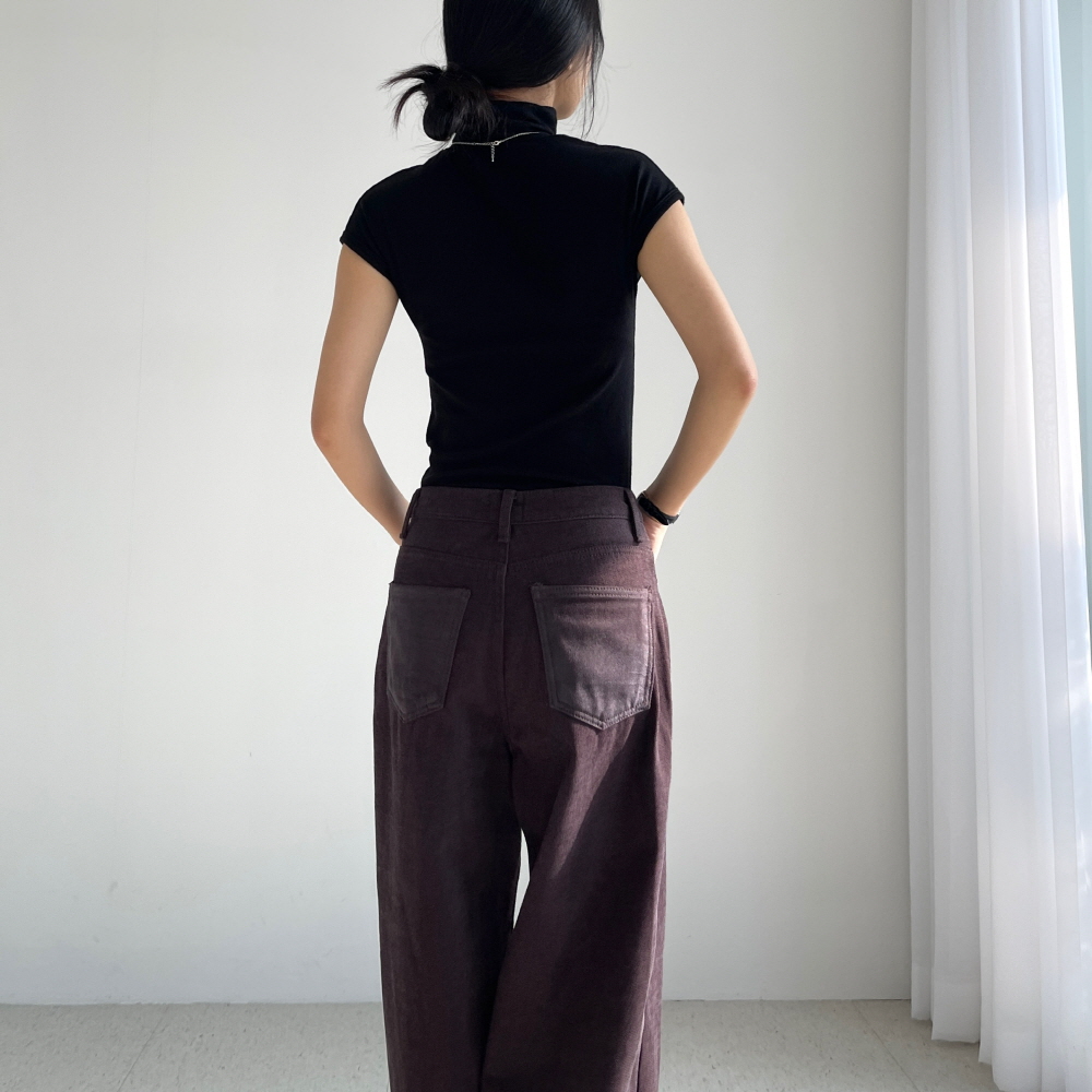 벨벳바지 기모와이드팬츠 여성 겨울 브라운 블랙 벨로아 융기모 면 통바지 벨루밍 코튼팬츠 - 상세 이미지 4