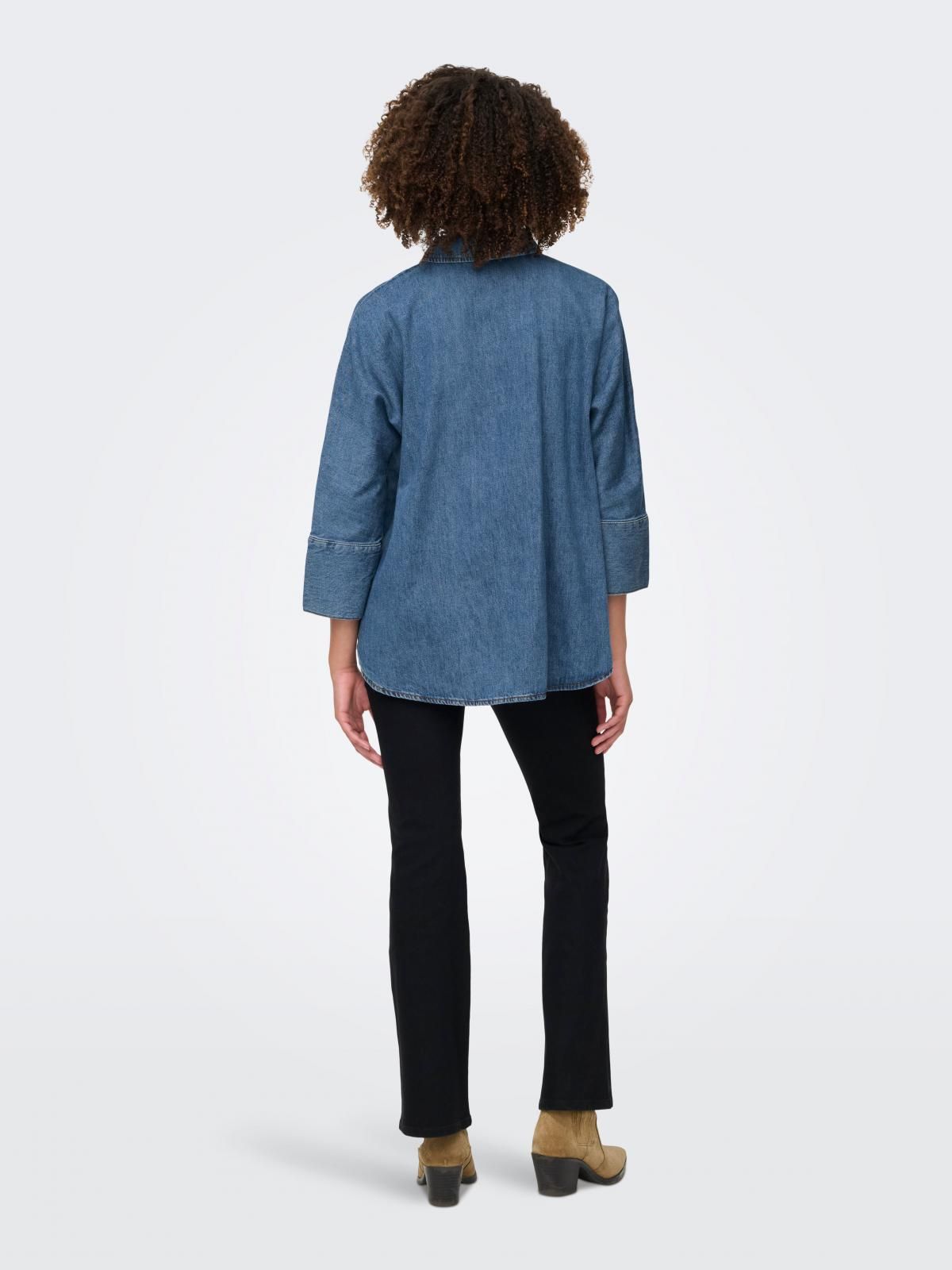 온리 테크니컬 데님 7부소매 셔츠 15335590_2115 BLUE / MEDIUM BLUE DENIM - 상세 이미지 2